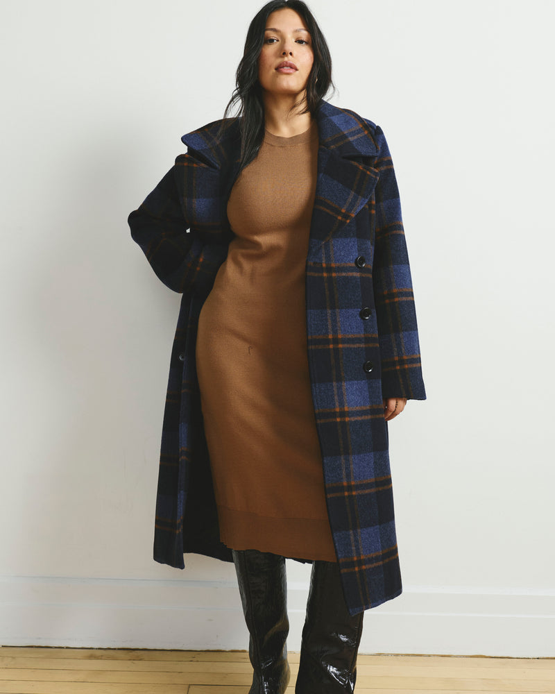 Callaghan Wool Blend Coat - Indigo Plaid