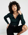 Henley Long Sleeve Ribbed Tee - Forest Green/Striped Trim | Plus Size & Straight Size Women's Fashion | Universal Standard