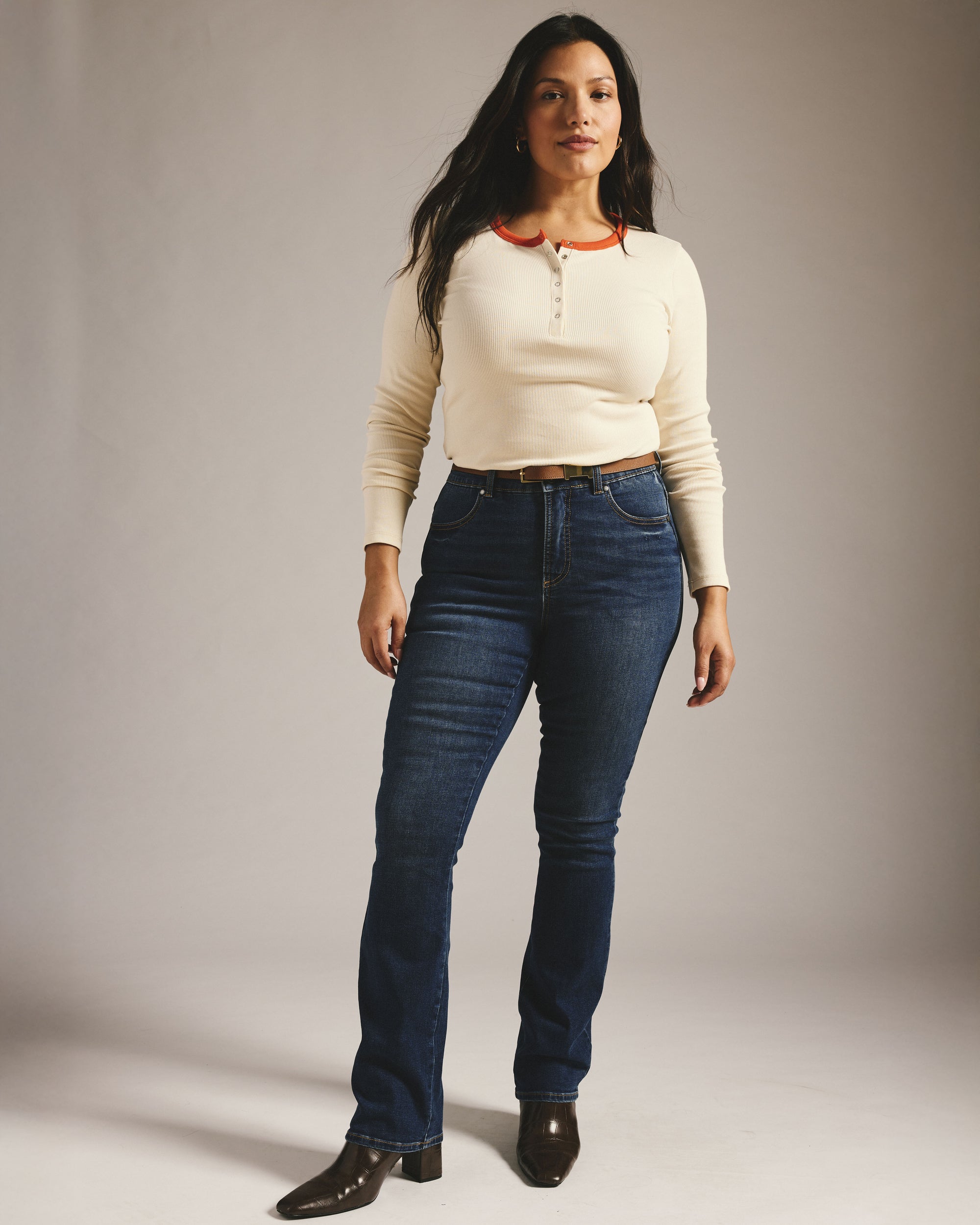 Henley Long Sleeve Ribbed Tee - Chamomile/Poppy Trim