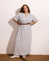 Woman wearing Padma Polo Neck Linen Dress - Beach Stripe from Universal Standard