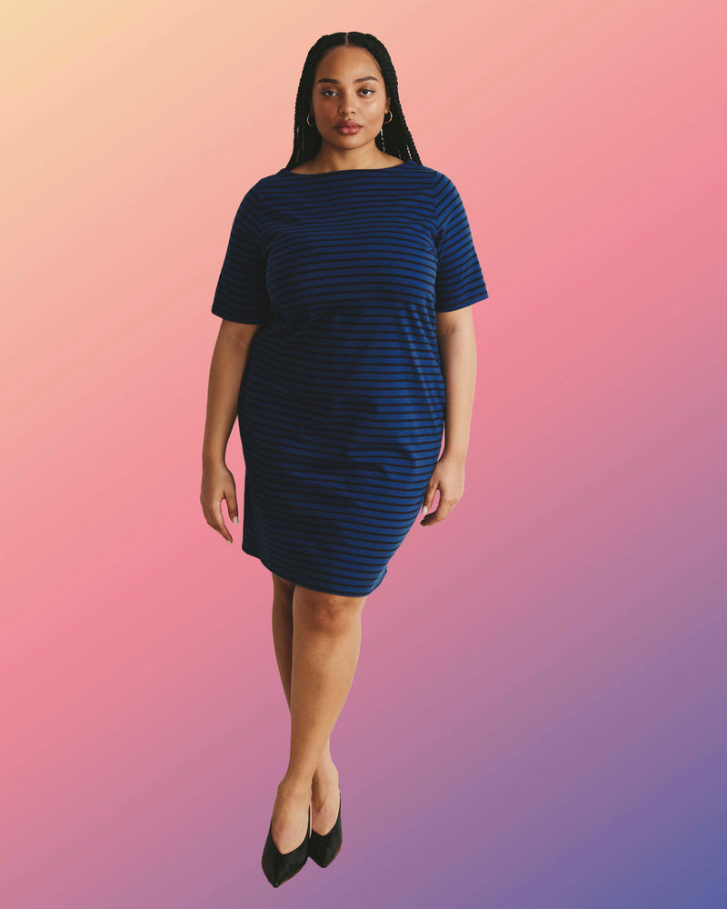 Belle Breton Stripe Jersey Dress - Deep Teal/Black Stripe