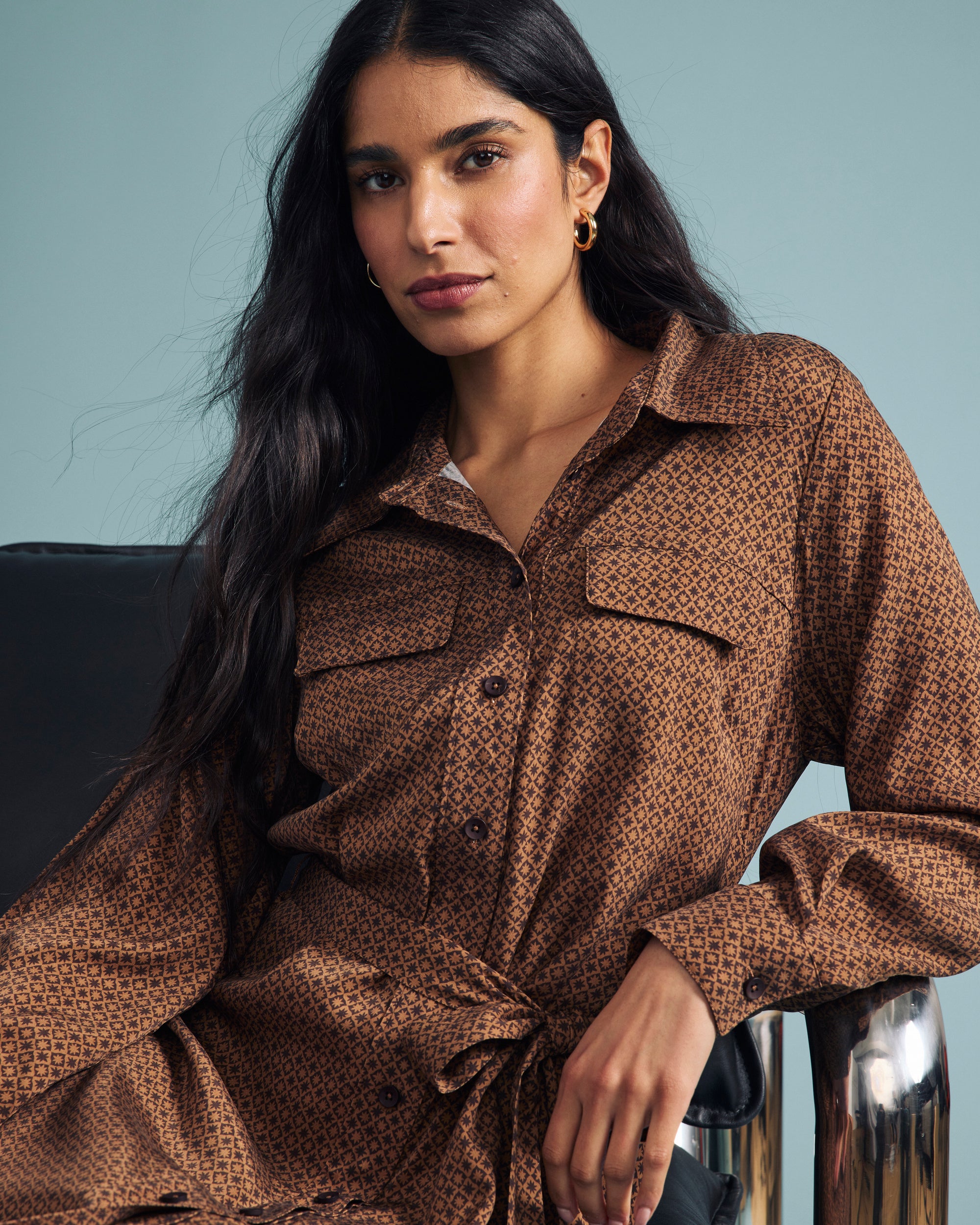 Cooling Stretch Cupro Savannah Dress - Brown Hacienda Print