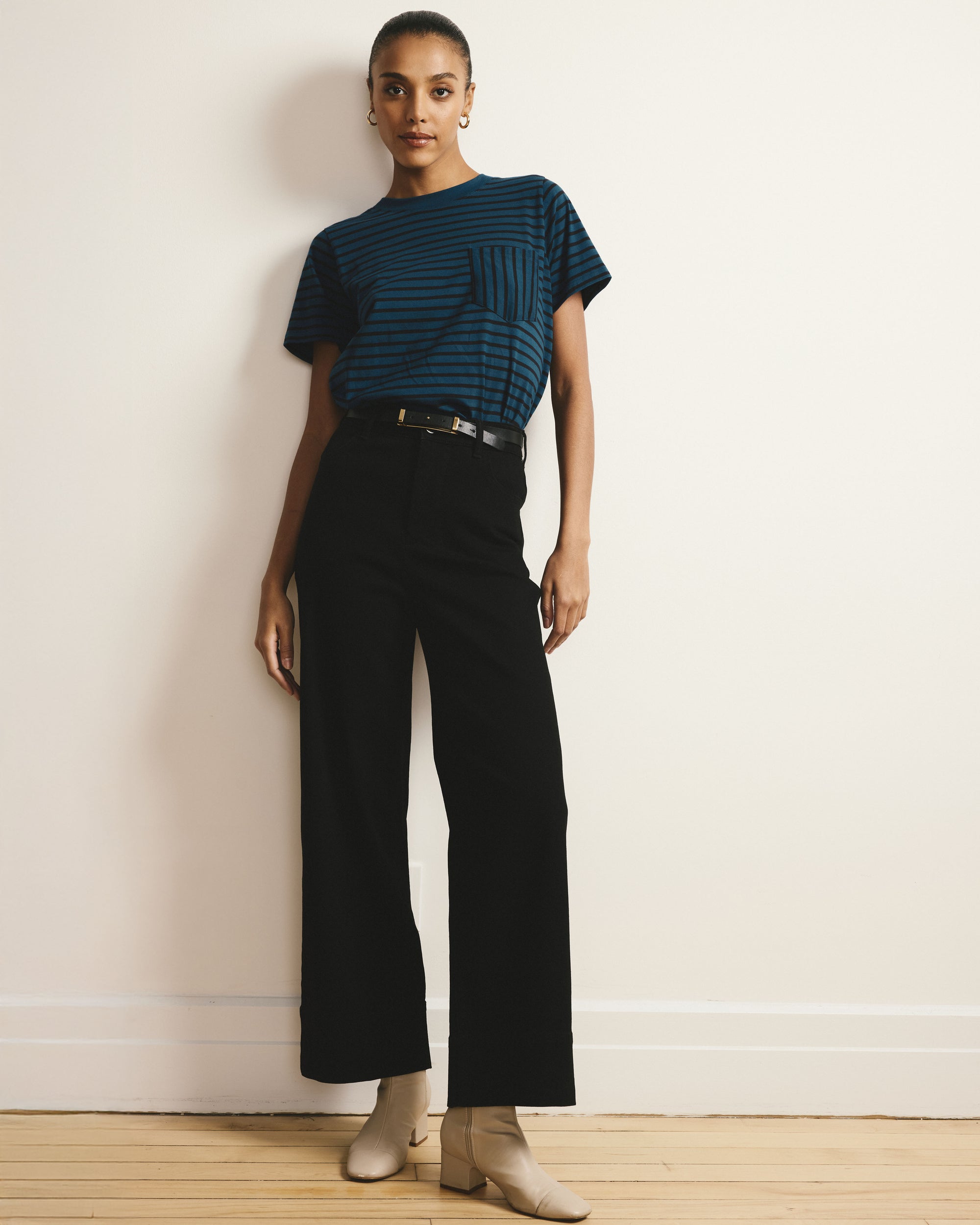 Breton Stripe Garcon Tee - Deep Teal/Black Stripe