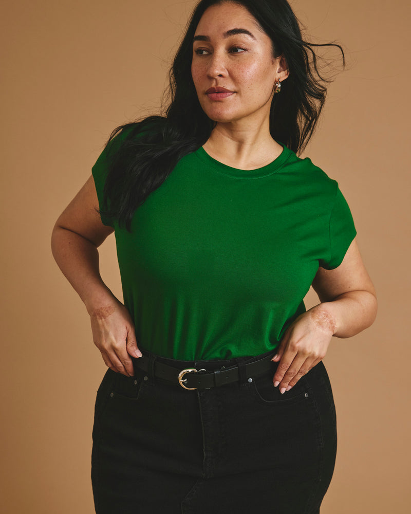 Ashley Cap Sleeve Tee - Green Park | Plus Size & Straight Size Women's Fashion | Universal Standard