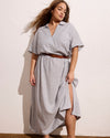 Woman wearing Padma Polo Neck Linen Dress - Beach Stripe from Universal Standard