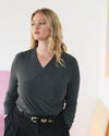 Tau Wrap Neck Liquid Jersey Top - Dark Gray Heather | Plus Size & Straight Size Women's Fashion | Universal Standard