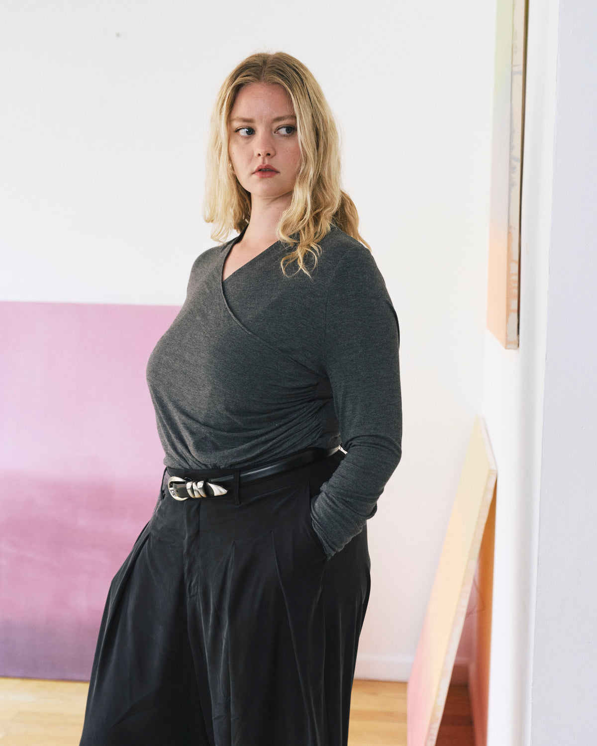 Tau Wrap Neck Liquid Jersey Top - Dark Gray Heather | Plus Size & Straight Size Women's Fashion | Universal Standard