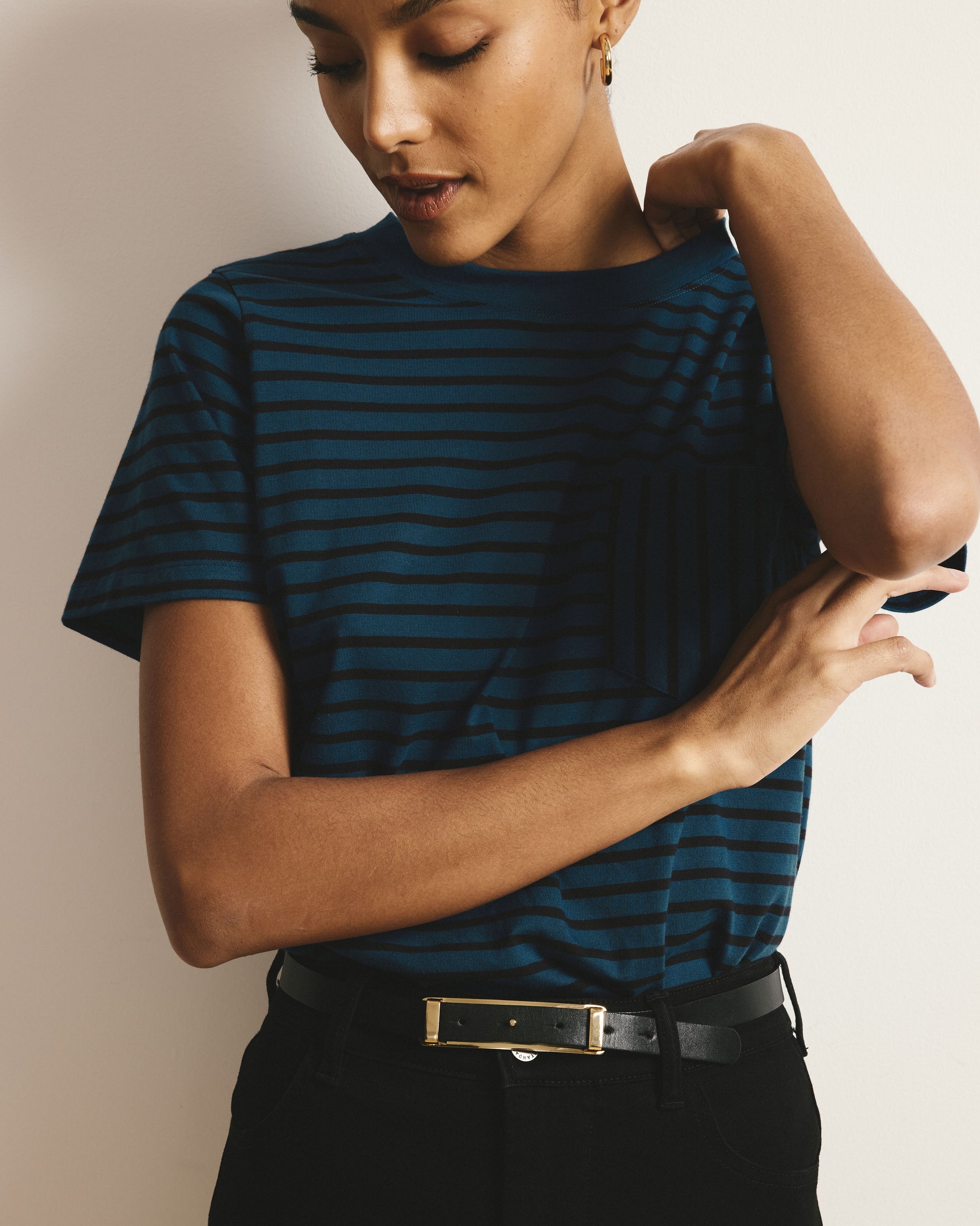 Breton Stripe Garcon Tee - Deep Teal/Black Stripe