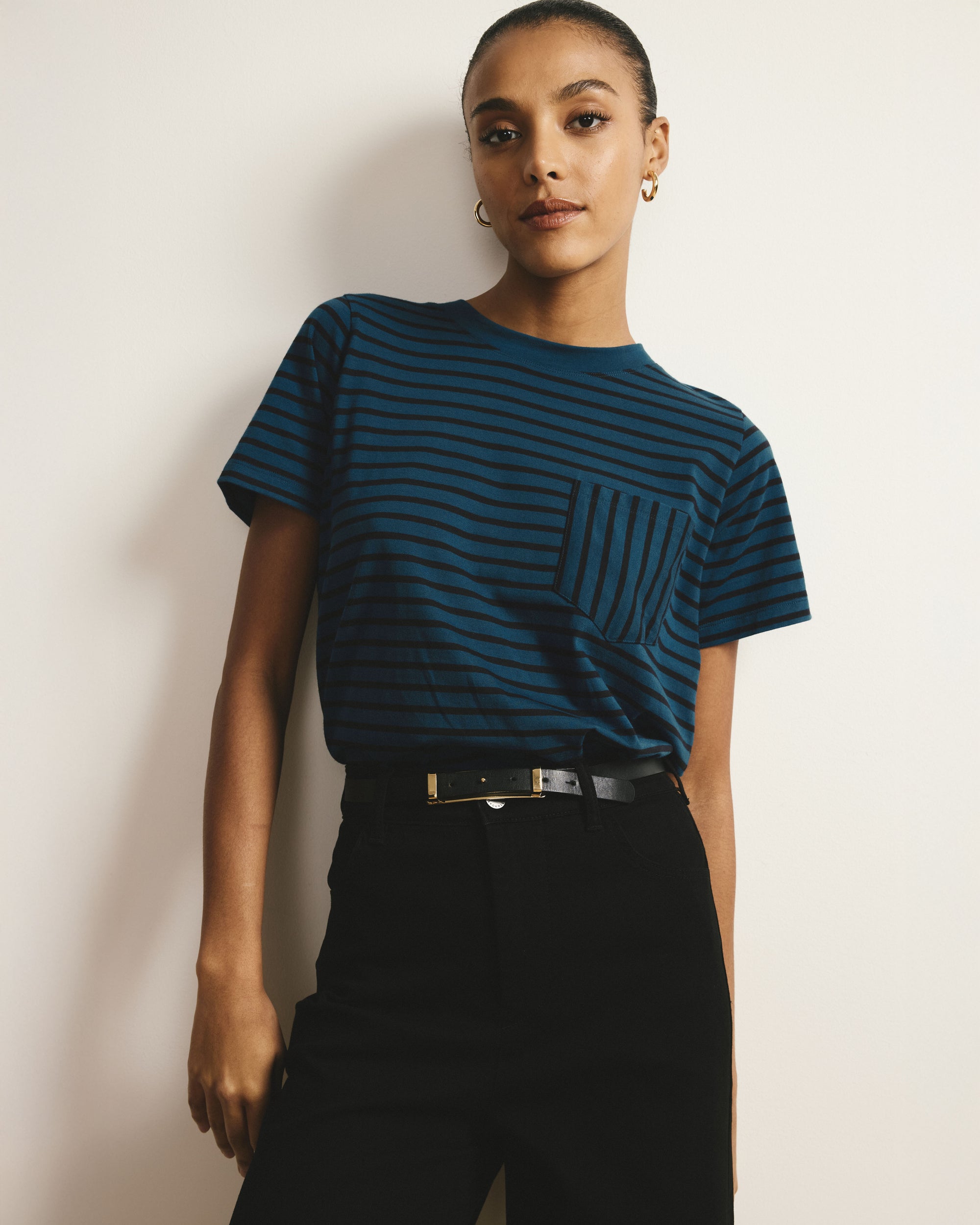 Breton Stripe Garcon Tee - Deep Teal/Black Stripe