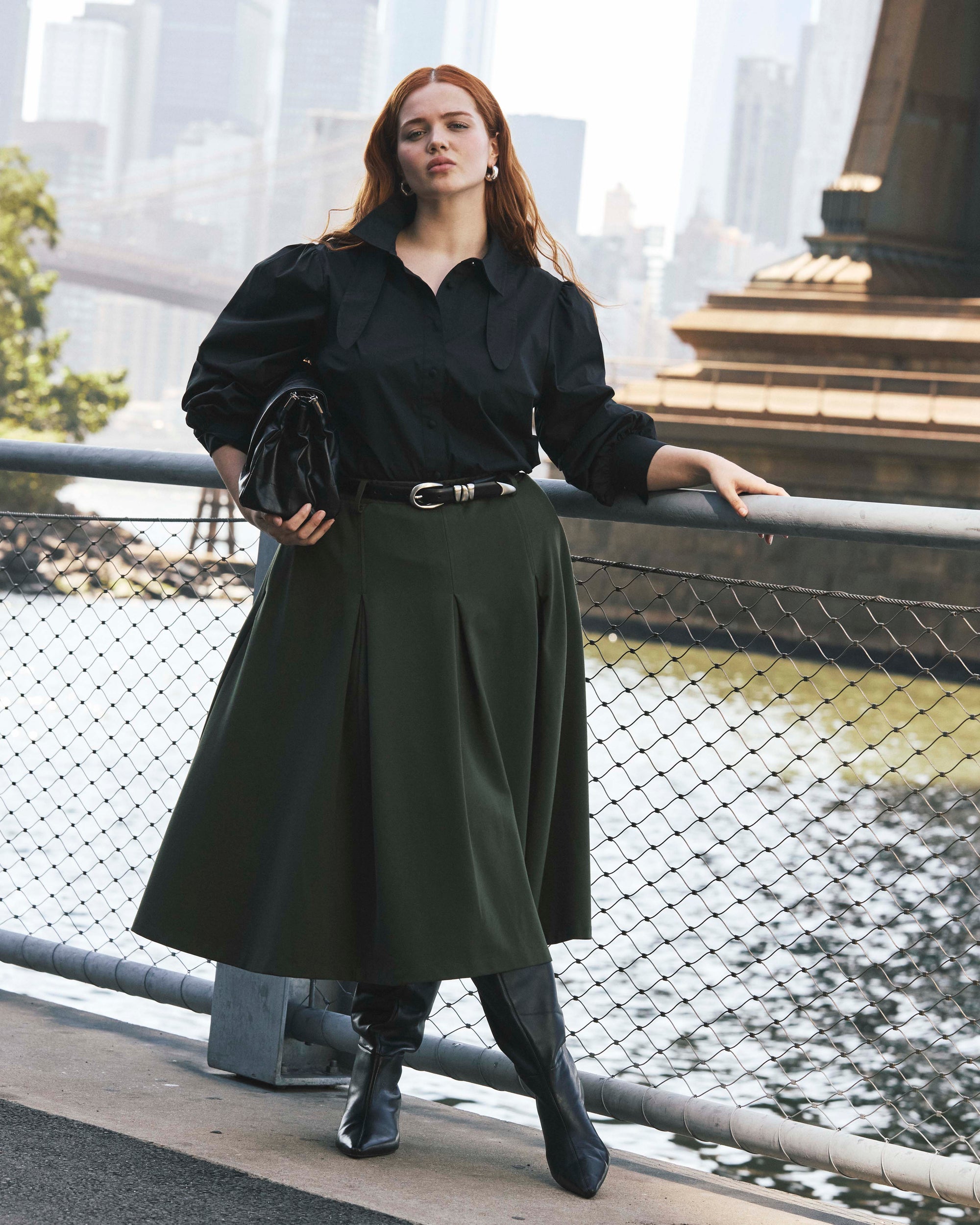 Janet Tie-Neck Cotton Poplin Shirt - Black | Plus Size & Straight Size Women's Fashion | Universal Standard