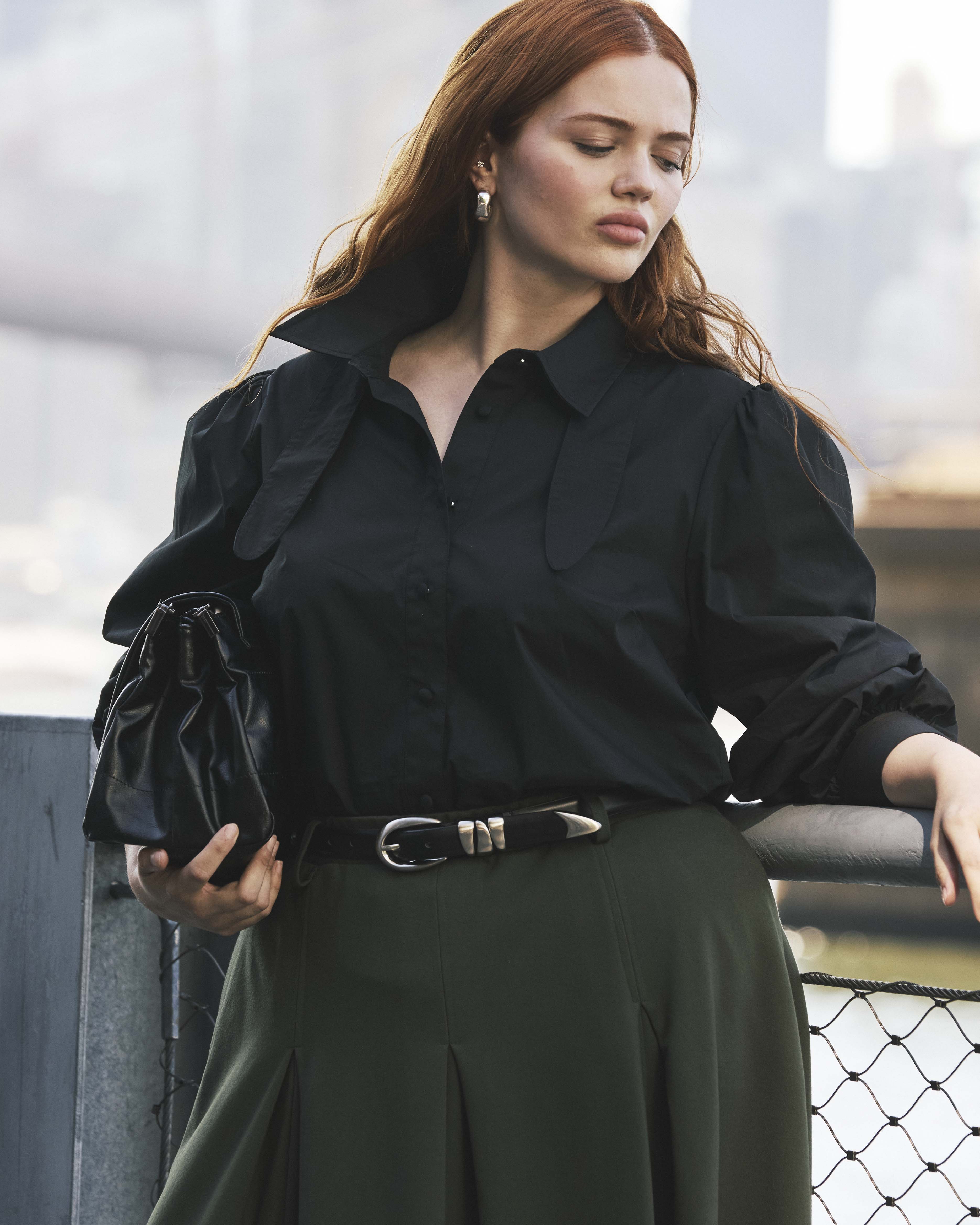 Janet Tie-Neck Cotton Poplin Shirt - Black | Plus Size & Straight Size Women's Fashion | Universal Standard
