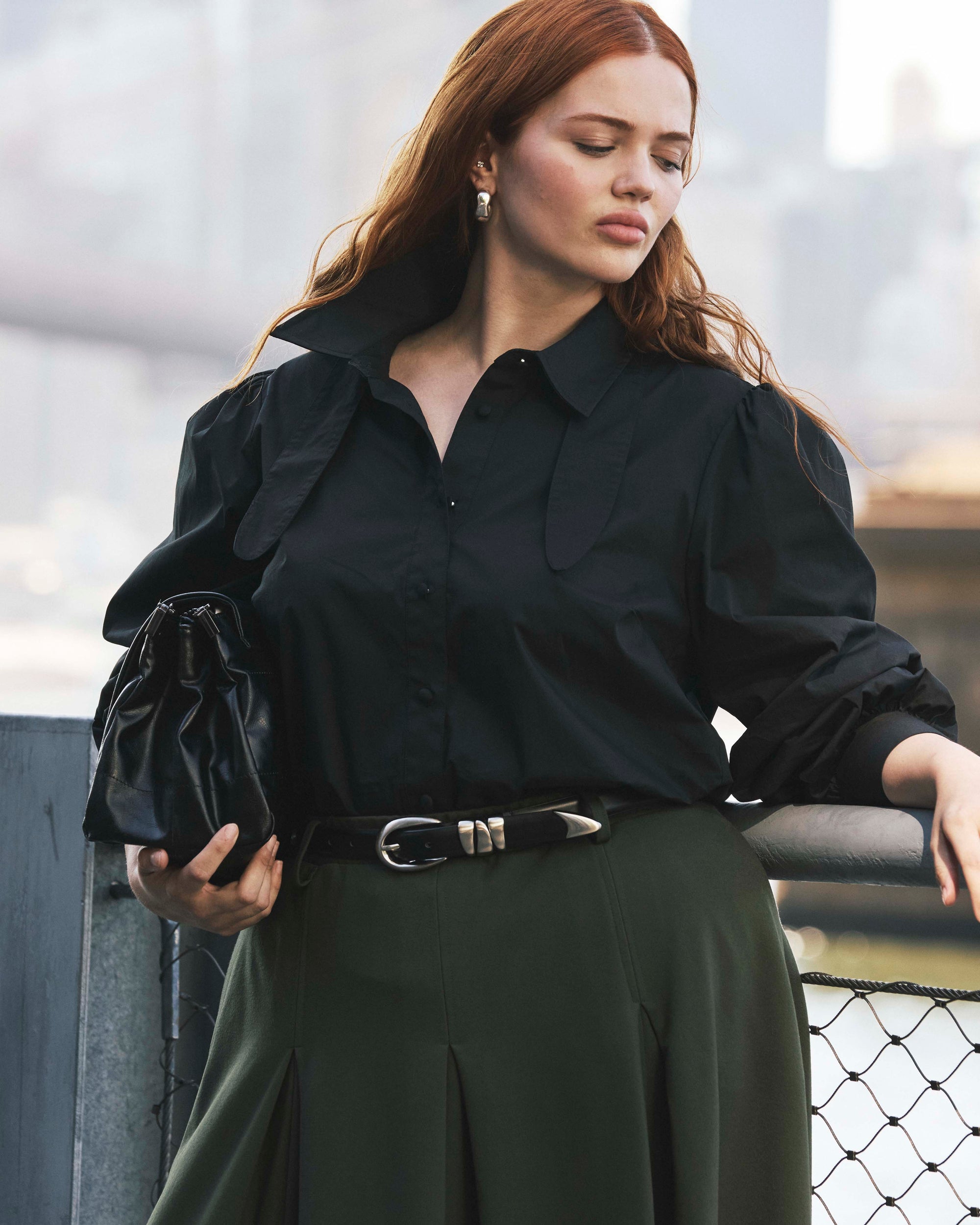 Janet Tie-Neck Cotton Poplin Shirt - Black | Plus Size & Straight Size Women's Fashion | Universal Standard