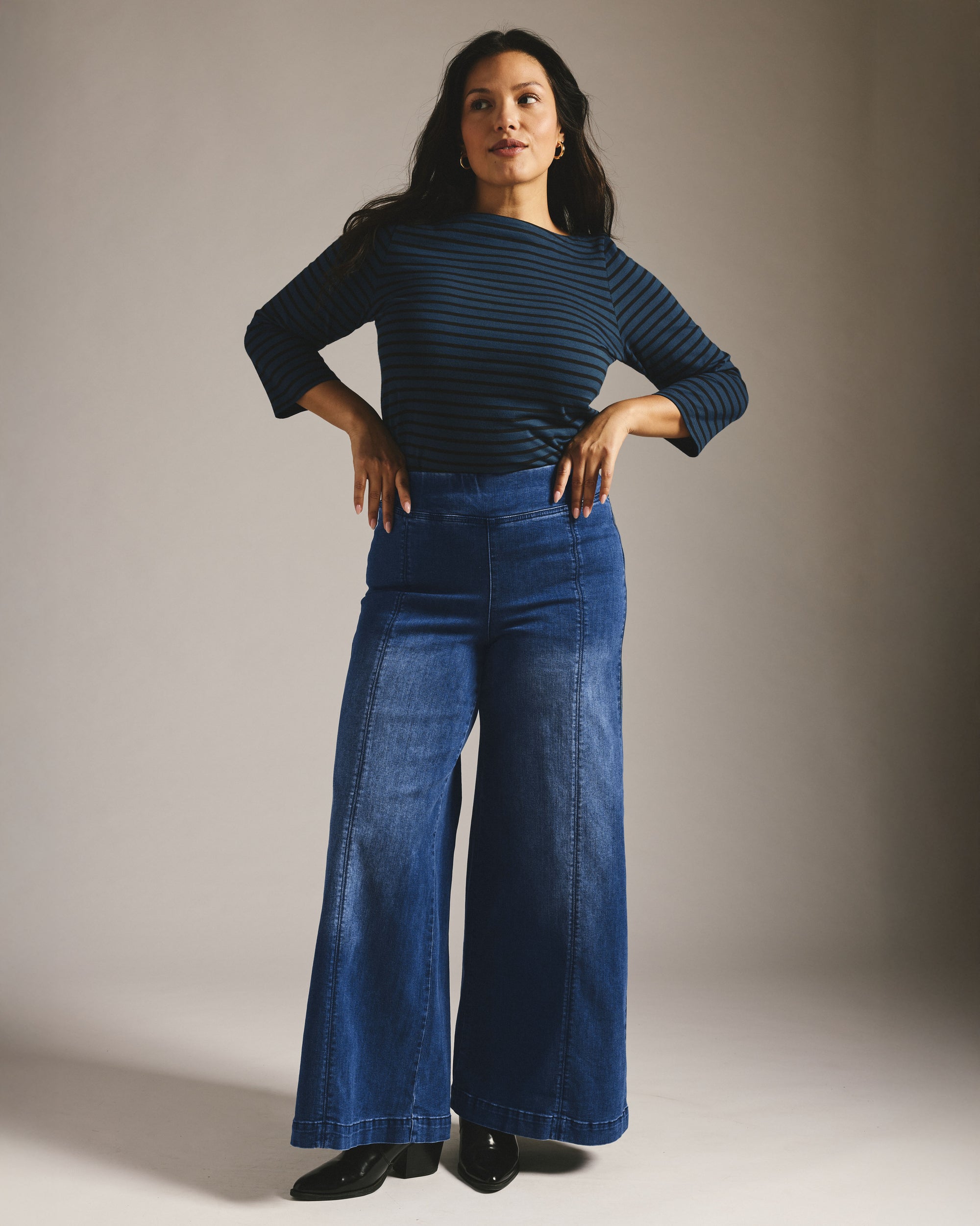 Olivia Pintuck Wide Leg Jeans - True Blue
