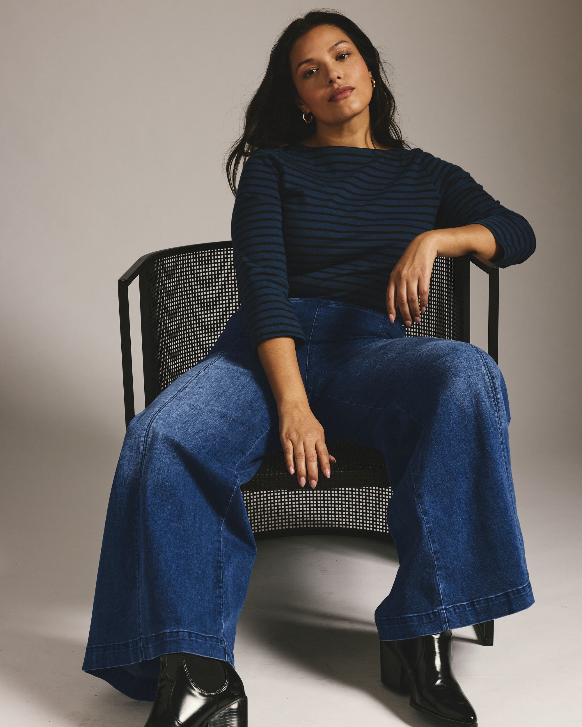 Olivia Pintuck Wide Leg Jeans - True Blue