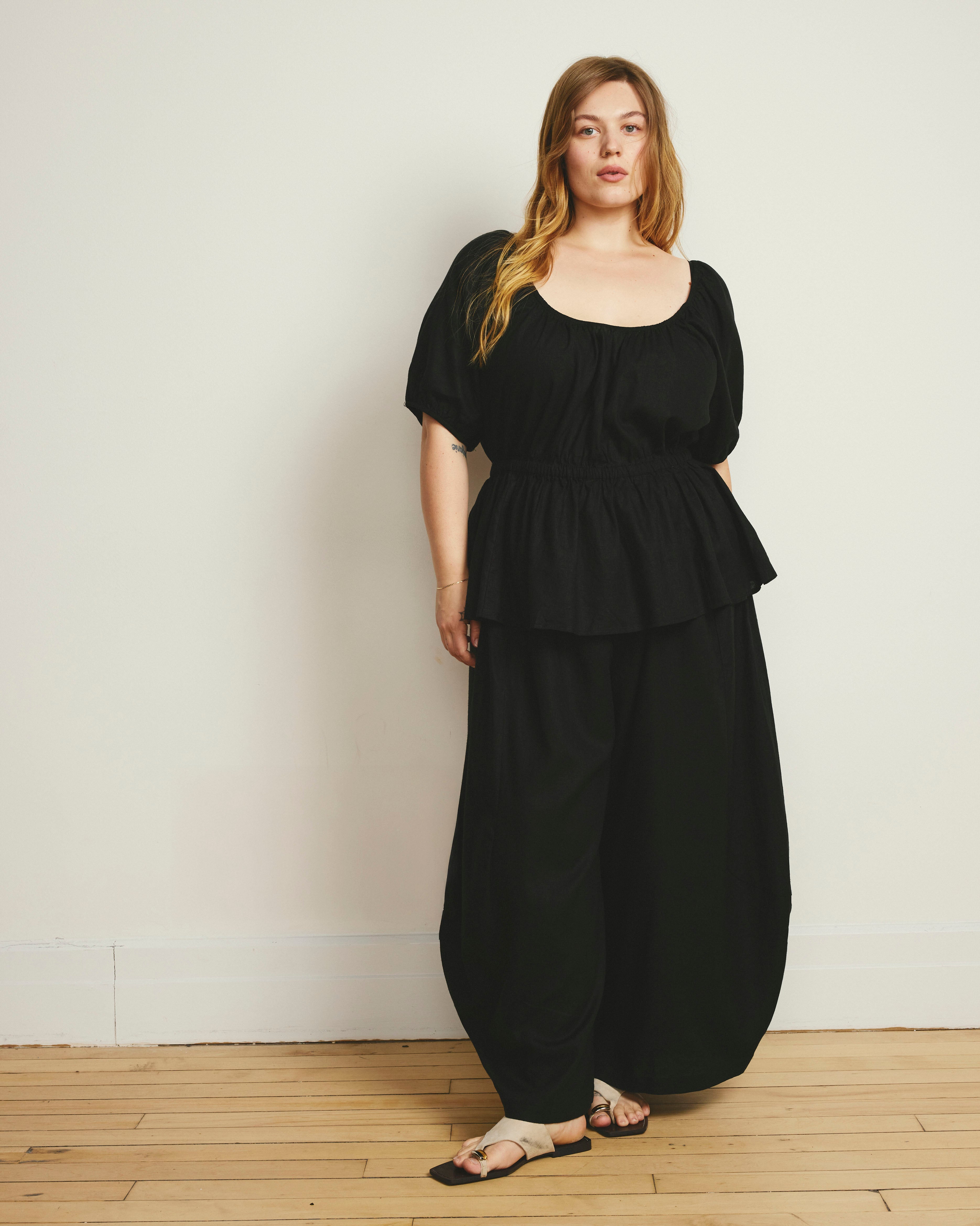 Cosma Barrel Leg Linen Pants - Black | Plus Size & Straight Size Women's Fashion | Universal Standard