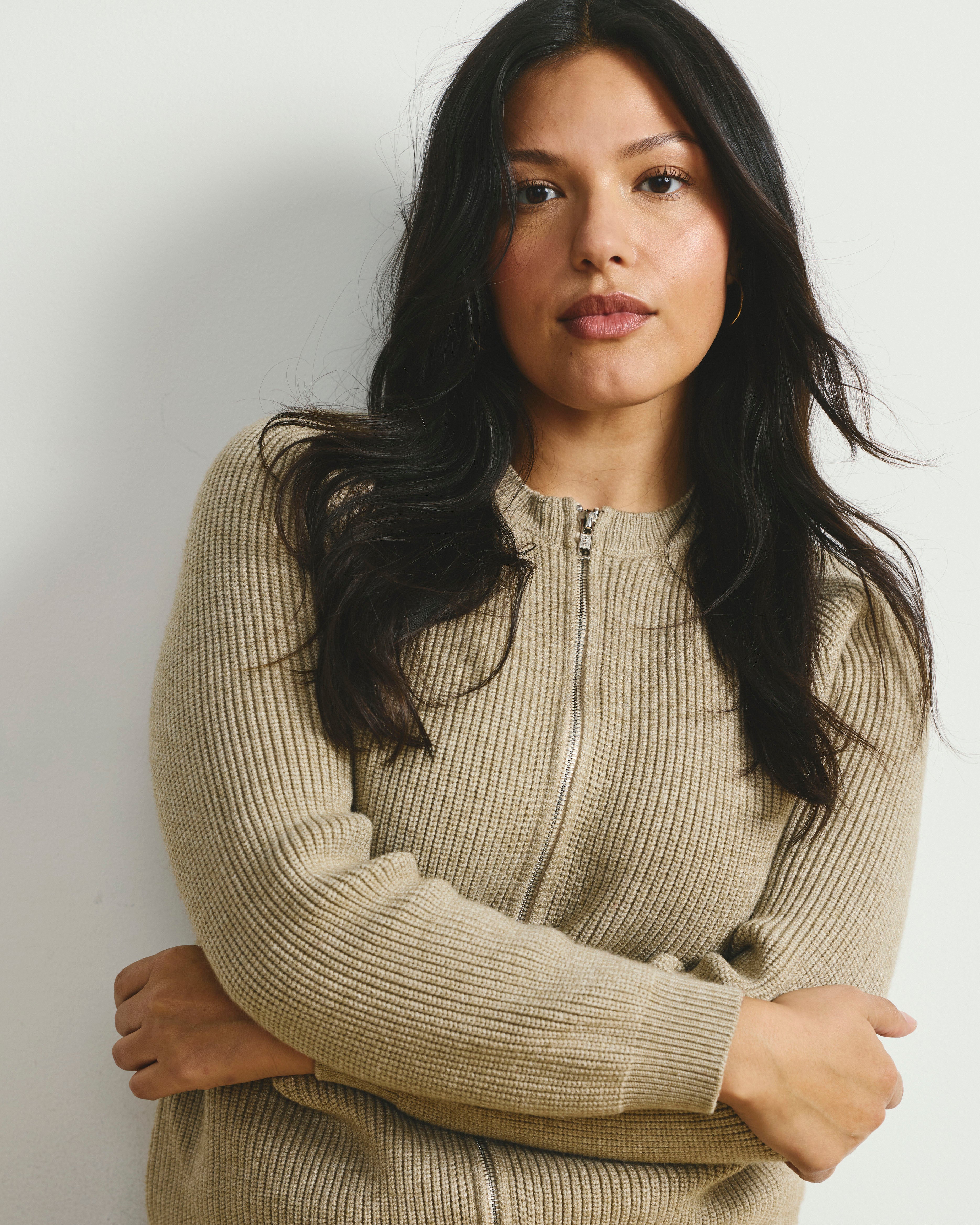 Better-Than-Wool Zip Cardigan - Almond Dust