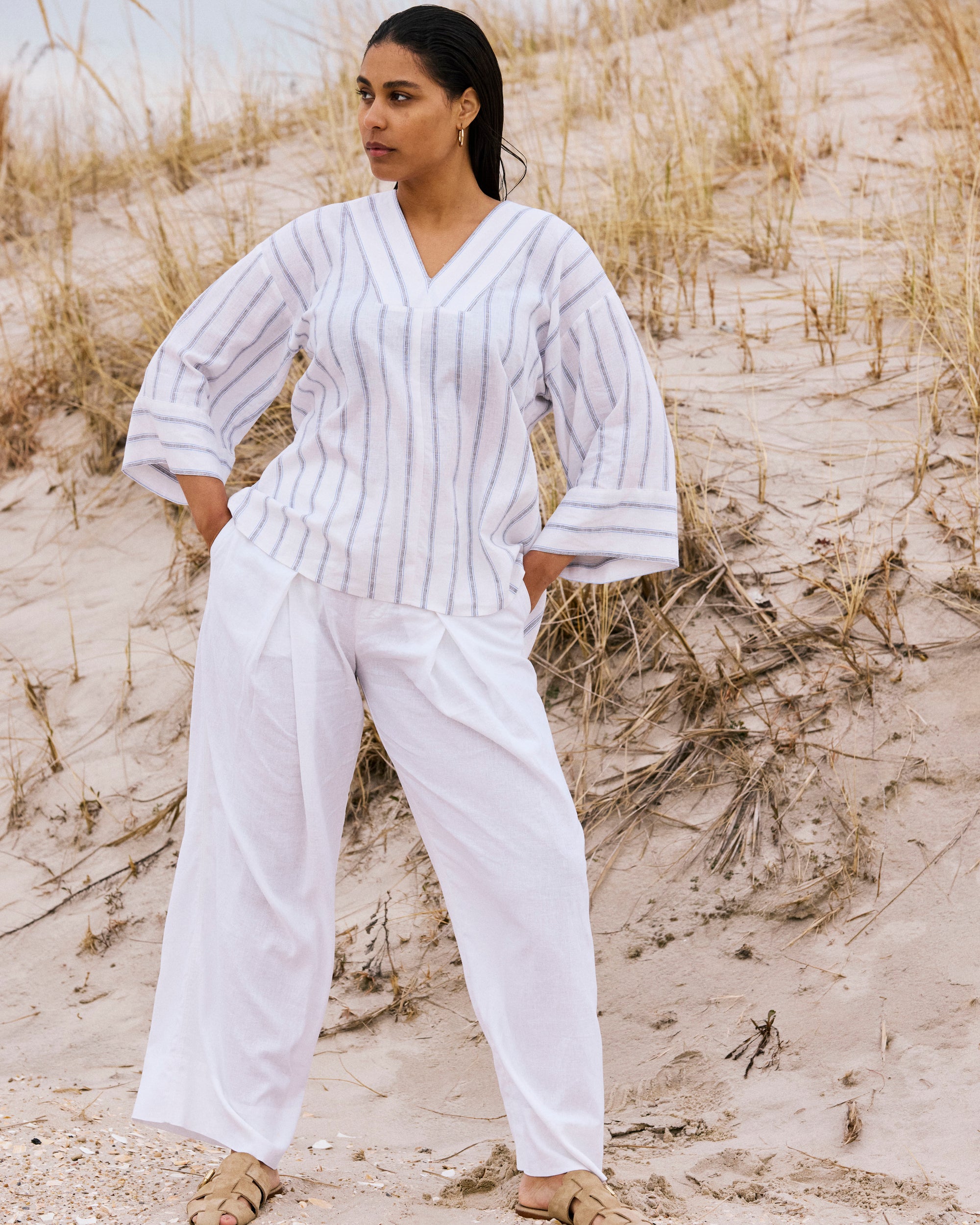 Marley Wide Leg Linen Blend Pants - White | Plus Size & Straight Size Women's Fashion | Universal Standard
