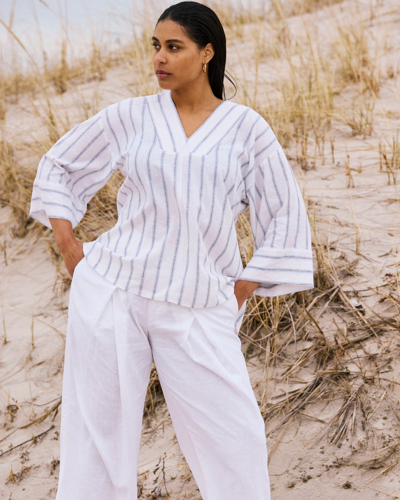 Elio V-Neck Linen Top - Mayfair Stripe | Plus Size & Straight Size Women's Fashion | Universal Standard