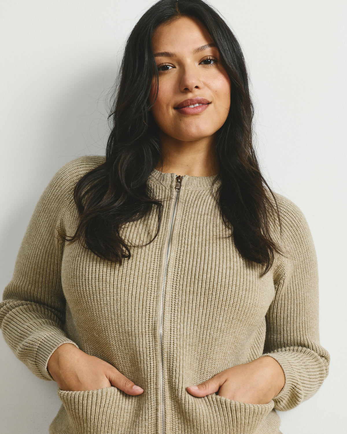 Better-Than-Wool Zip Cardigan - Almond Dust