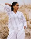 Elio V-Neck Linen Blend Top - Mayfair Stripe | Plus Size & Straight Size Women's Fashion | Universal Standard