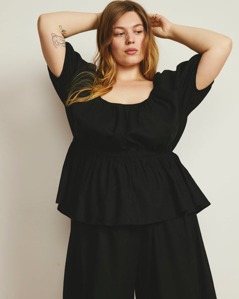 Andrea Peplum Linen Blend Top - Black – Universal Standard