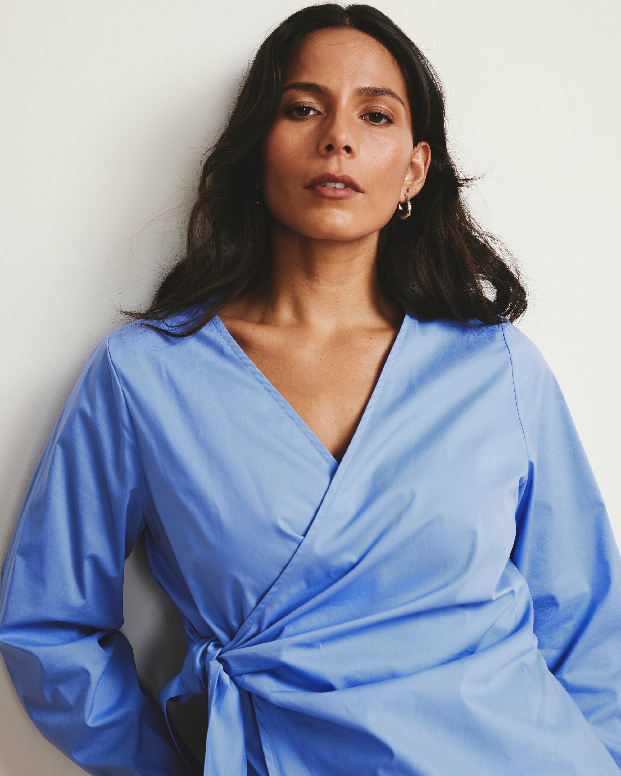 Beacon Stretch Poplin Wrap Shirt - Soft Blue | Plus Size & Straight Size Women's Fashion | Universal Standard