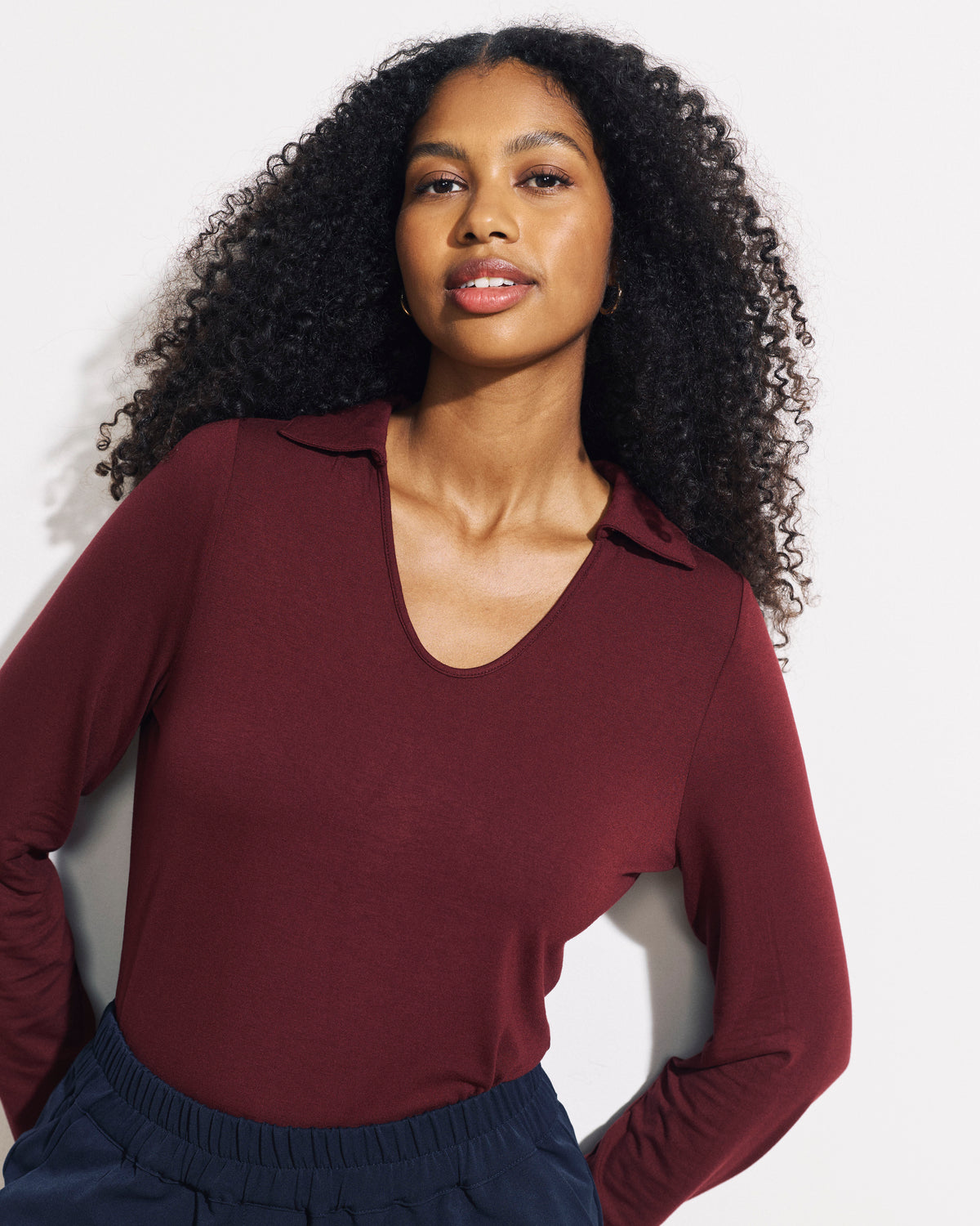 Katia Liquid Jersey Collared Top - Deep Red | Plus Size & Straight Size Women's Fashion | Universal Standard