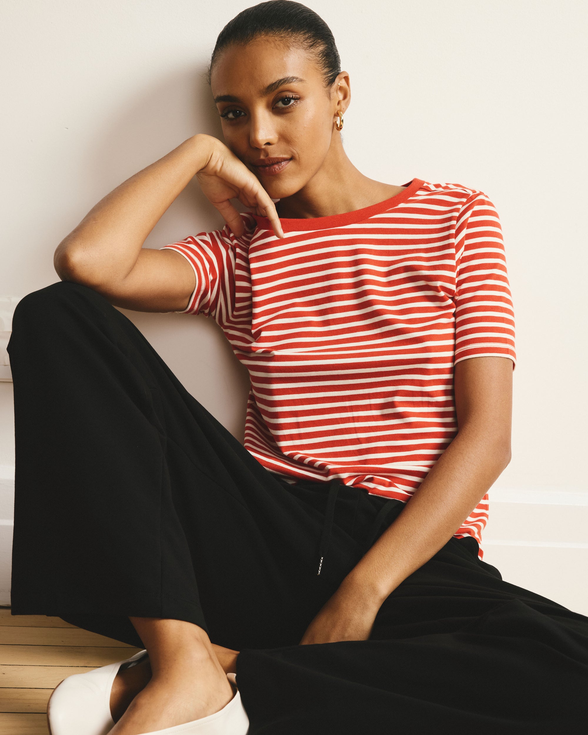 Tee Rex - Poppy/Ecru Stripe