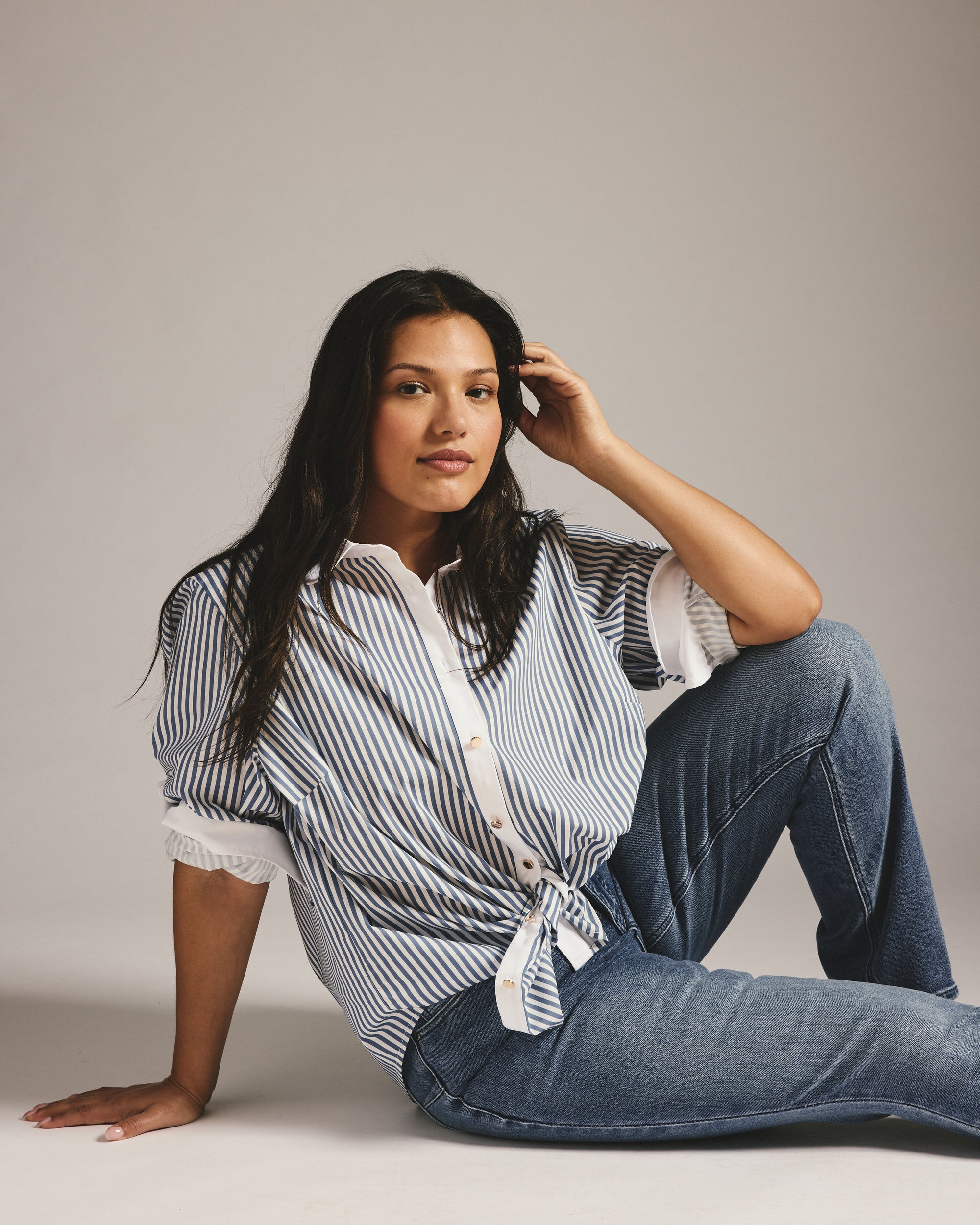 Henning x US Madison Shirt - Blue Stripe with Contrast White