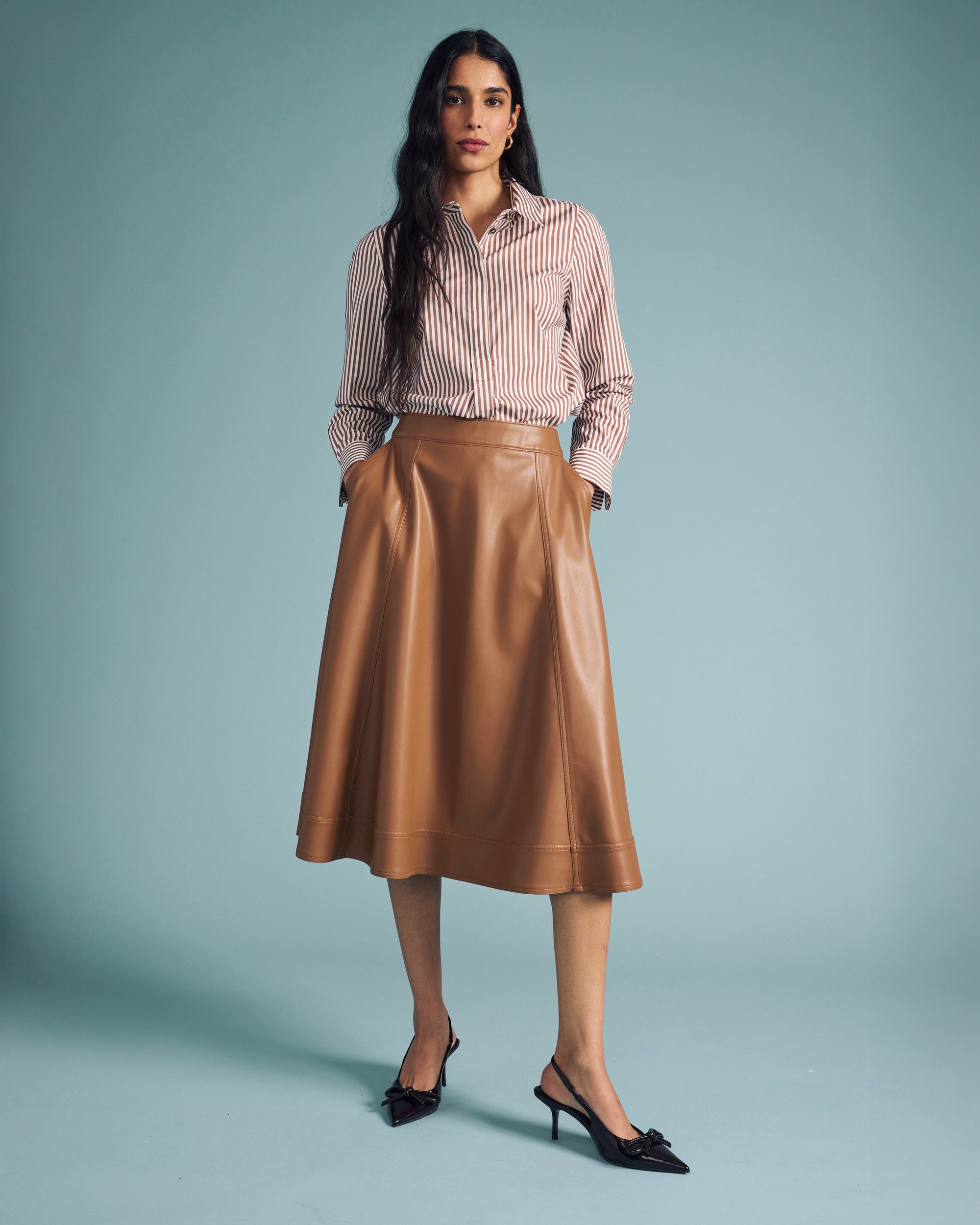 Elbe Popover Stretch Poplin Shirt Classic Fit - Allspice/White Stripe