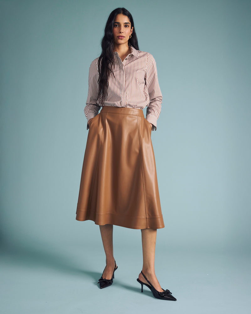 Elbe Popover Stretch Poplin Shirt Classic Fit - Allspice/White Stripe