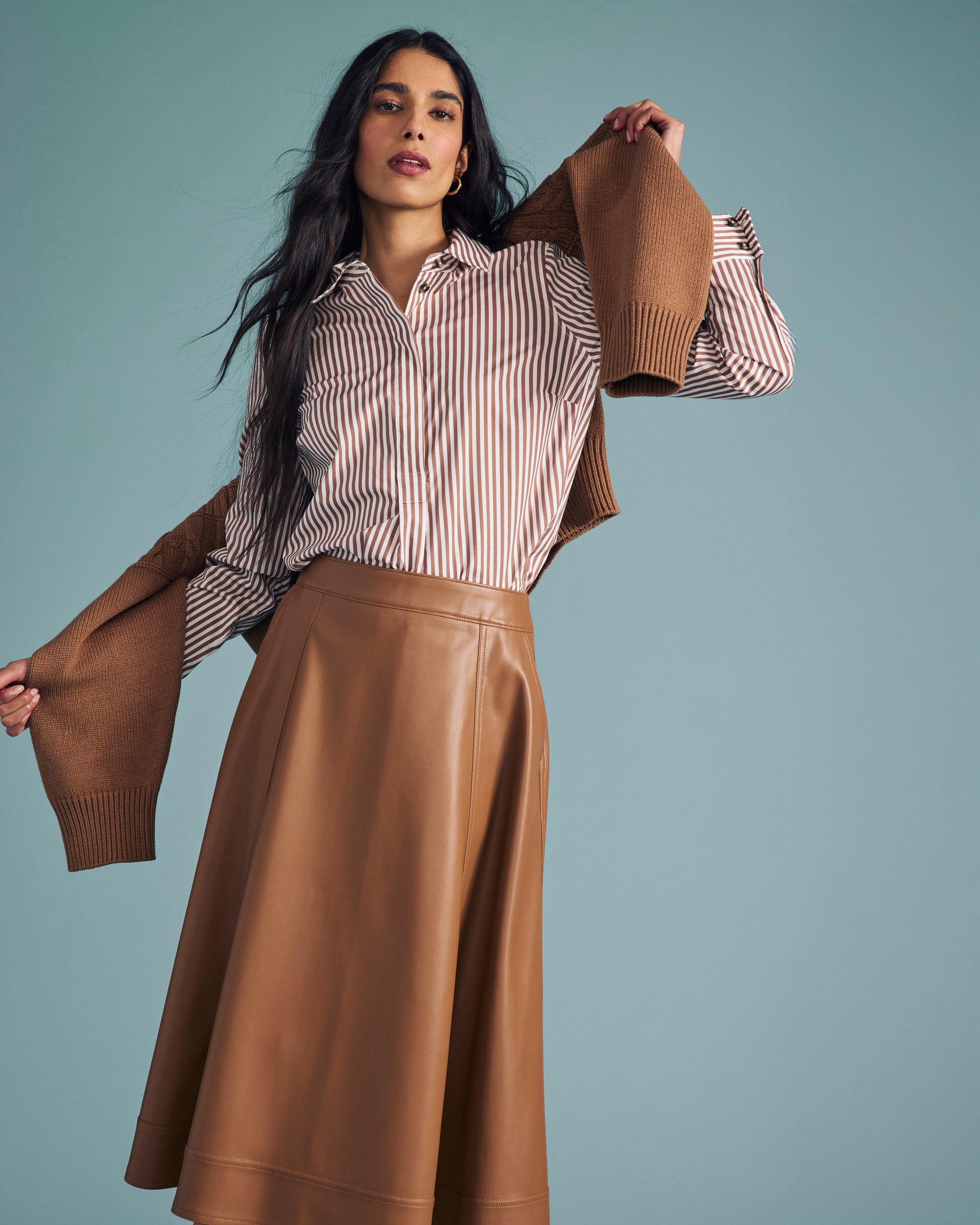 Elbe Popover Stretch Poplin Shirt Classic Fit - Allspice/White Stripe