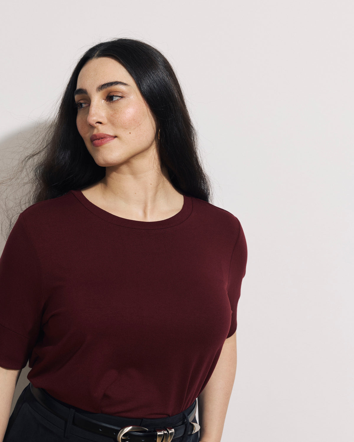 Aimee Liquid Jersey Rib Hem Tee - Deep Red | Plus Size & Straight Size Women's Fashion | Universal Standard