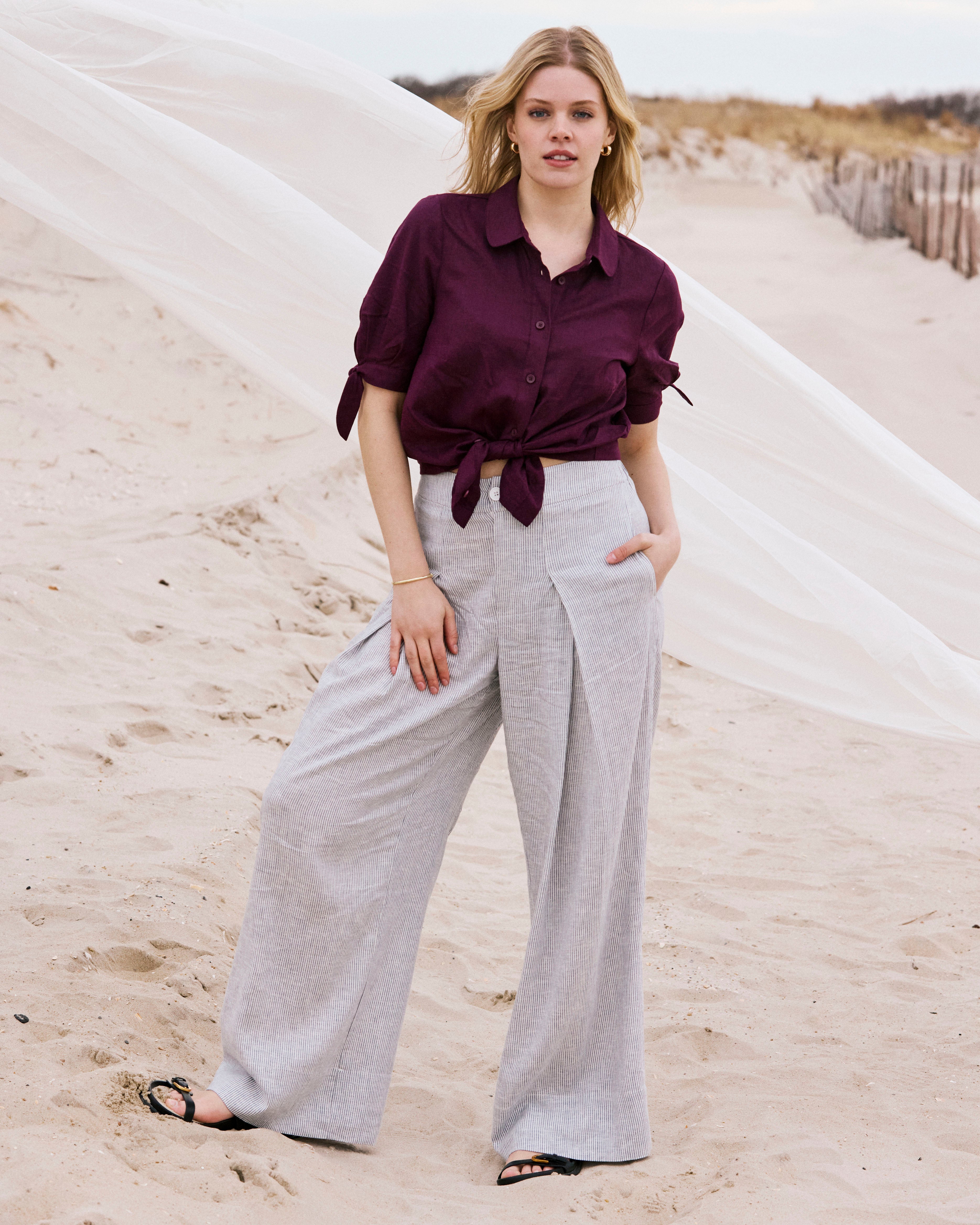 Marley Wide Leg Linen Blend Pants - Beach Stripe – Universal Standard