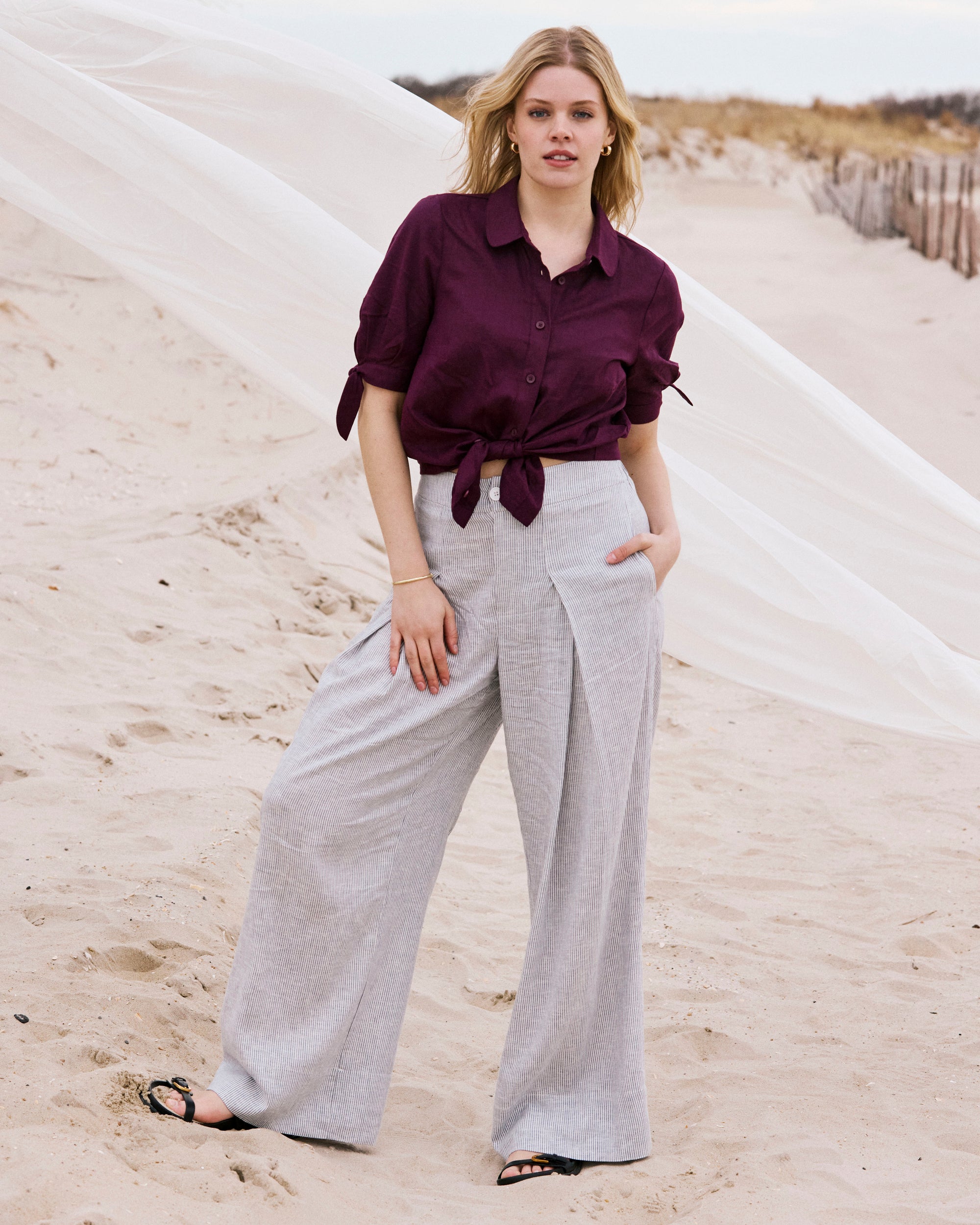 Marley Wide Leg Linen Pants - Beach Stripe | Plus Size & Straight Size Women's Fashion | Universal Standard