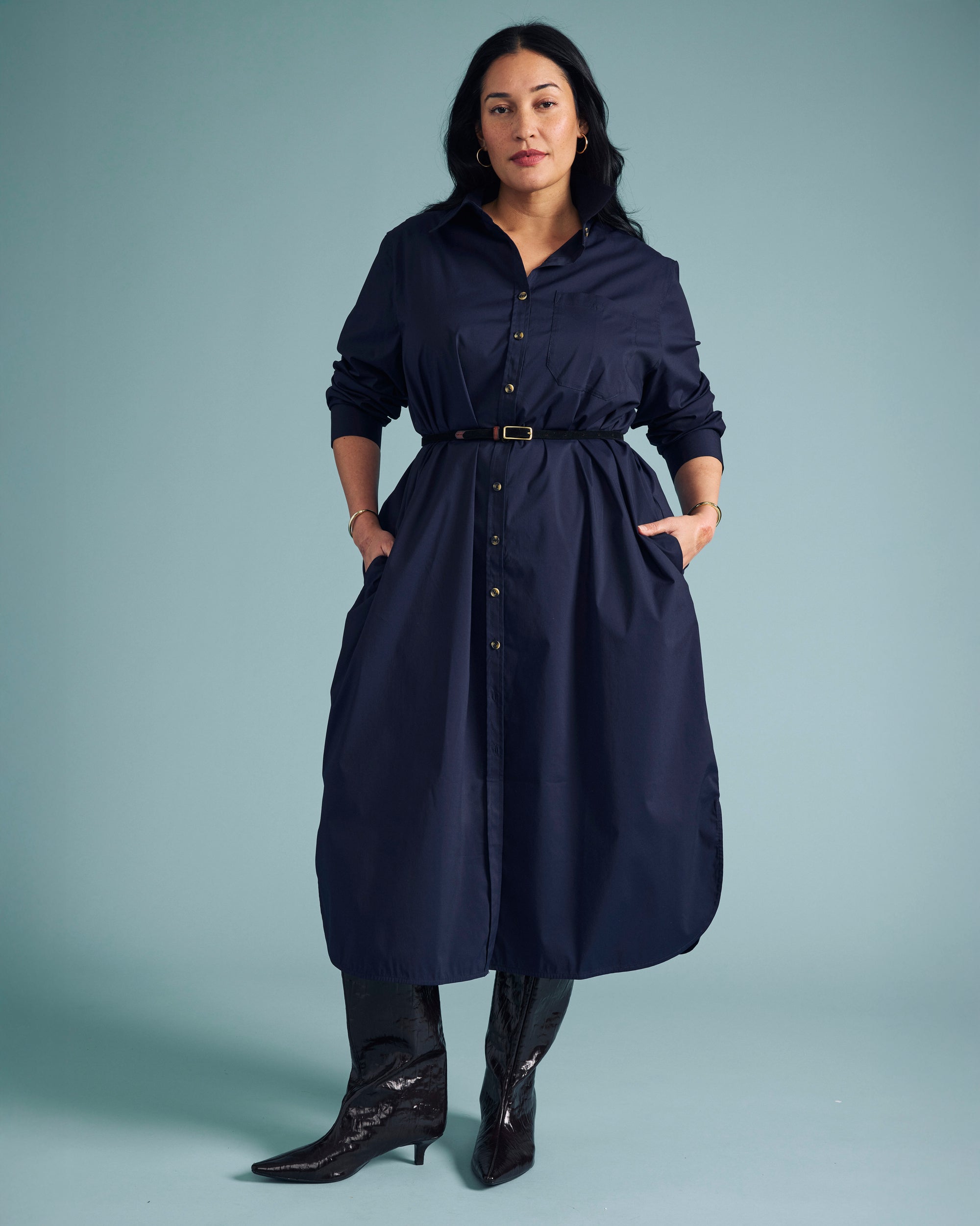 Odeon Stretch Poplin Shirtdress - Navy