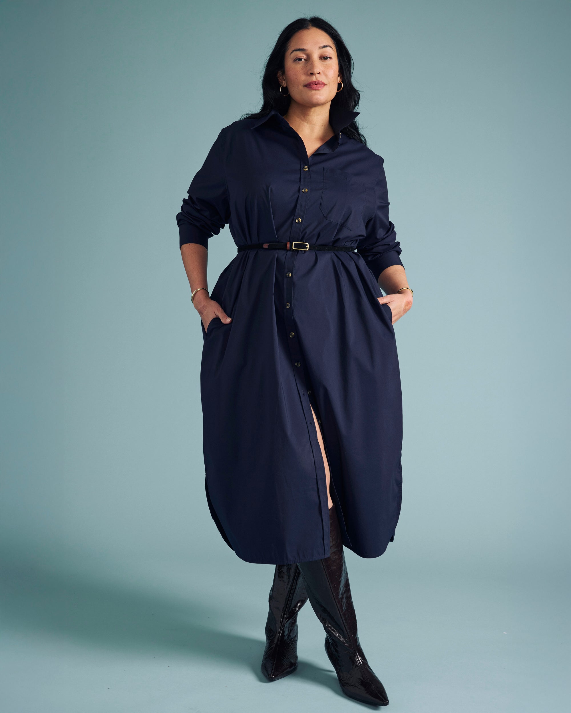 Odeon Stretch Poplin Shirtdress - Navy