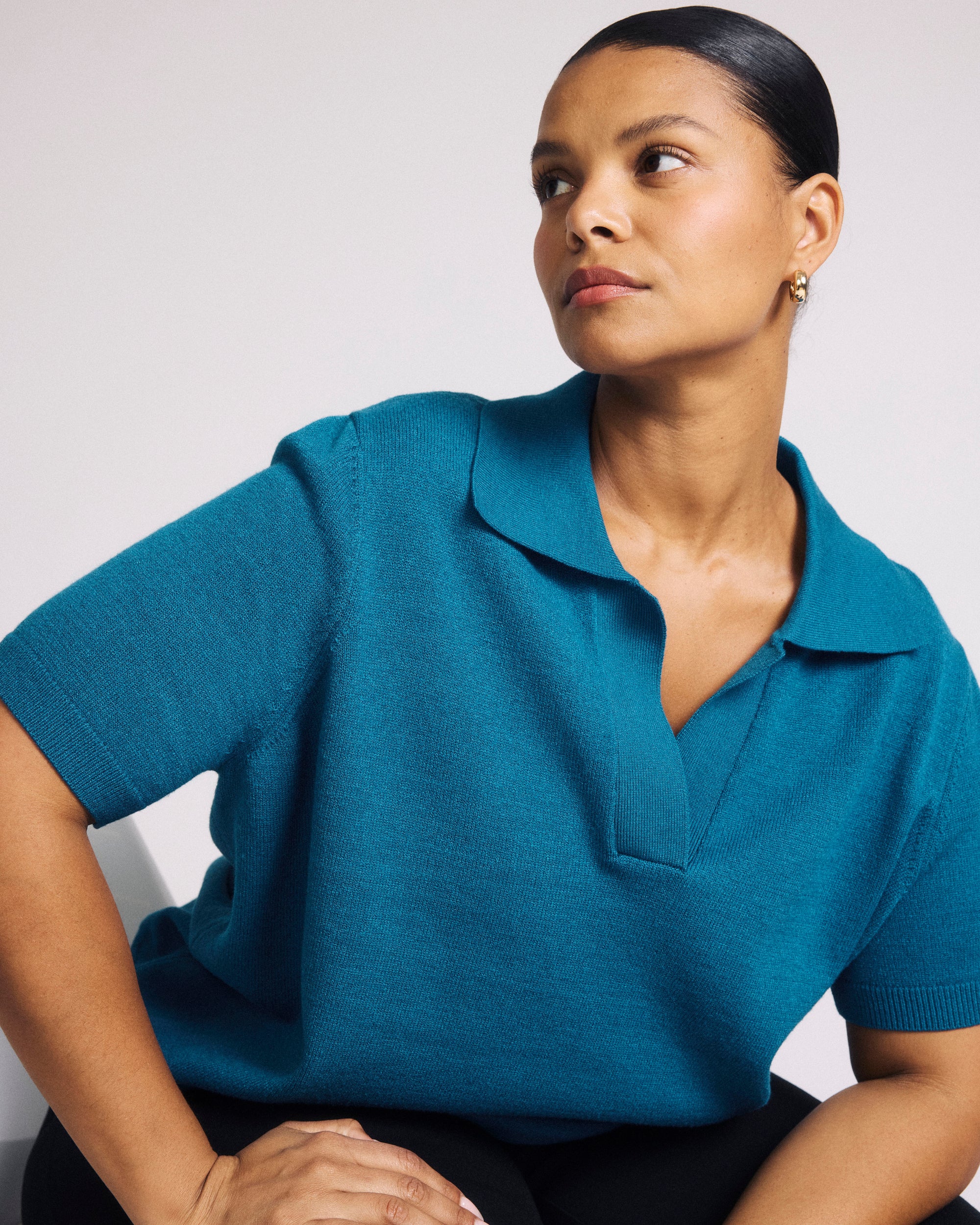 Savvy Fine Knit Short Sleeve Polo Sweater - Blue Beetle | Plus Size & Straight Size Women's Fashion | Universal Standard