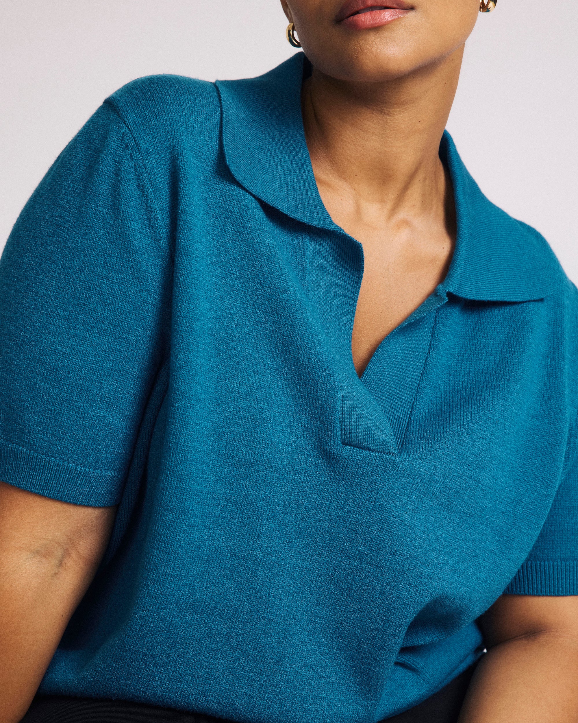 Savvy Fine Knit Short Sleeve Polo Sweater - Blue Beetle | Plus Size & Straight Size Women's Fashion | Universal Standard