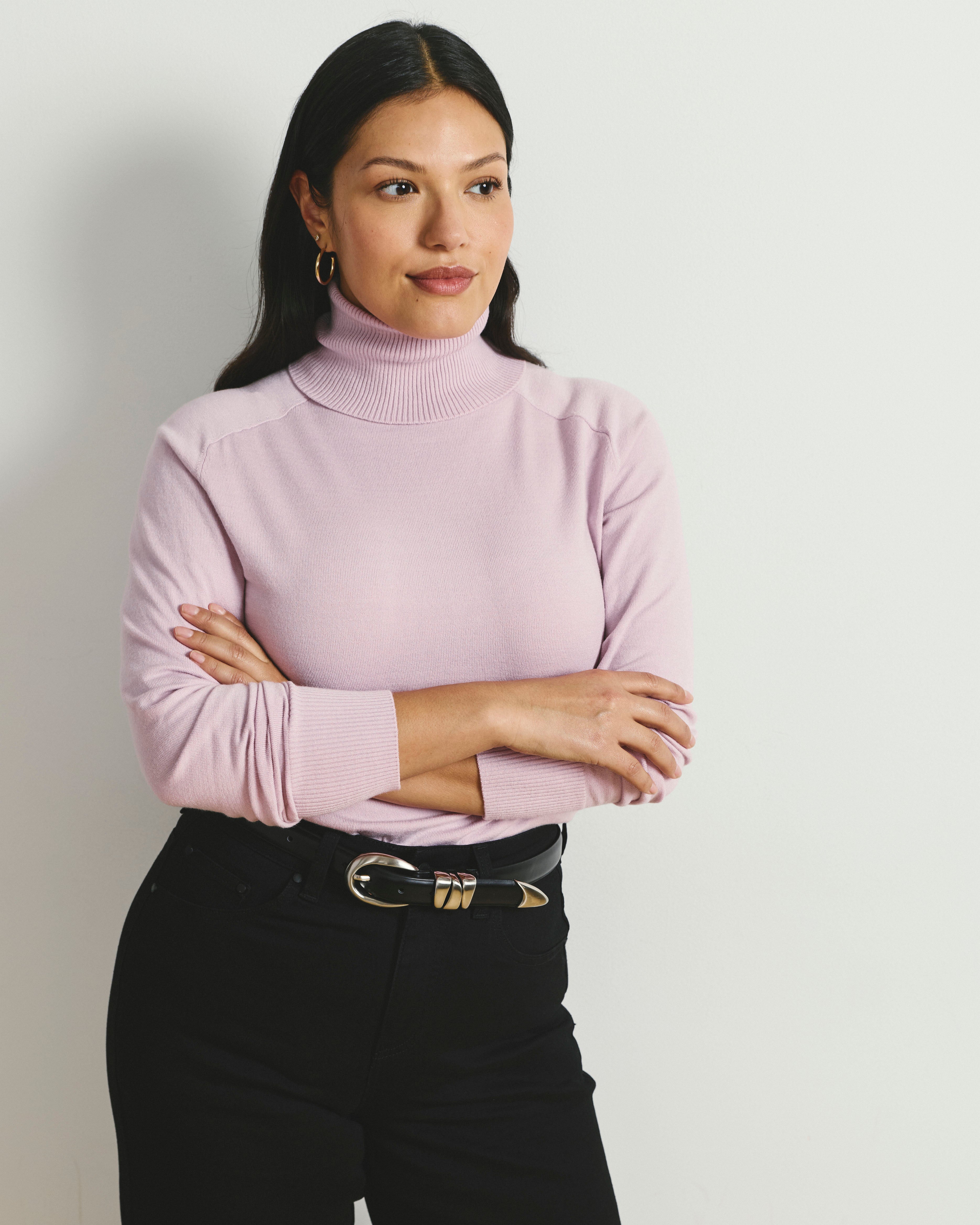 Renee Savvy Fine Knit Raglan Turtleneck - Pink Dreams