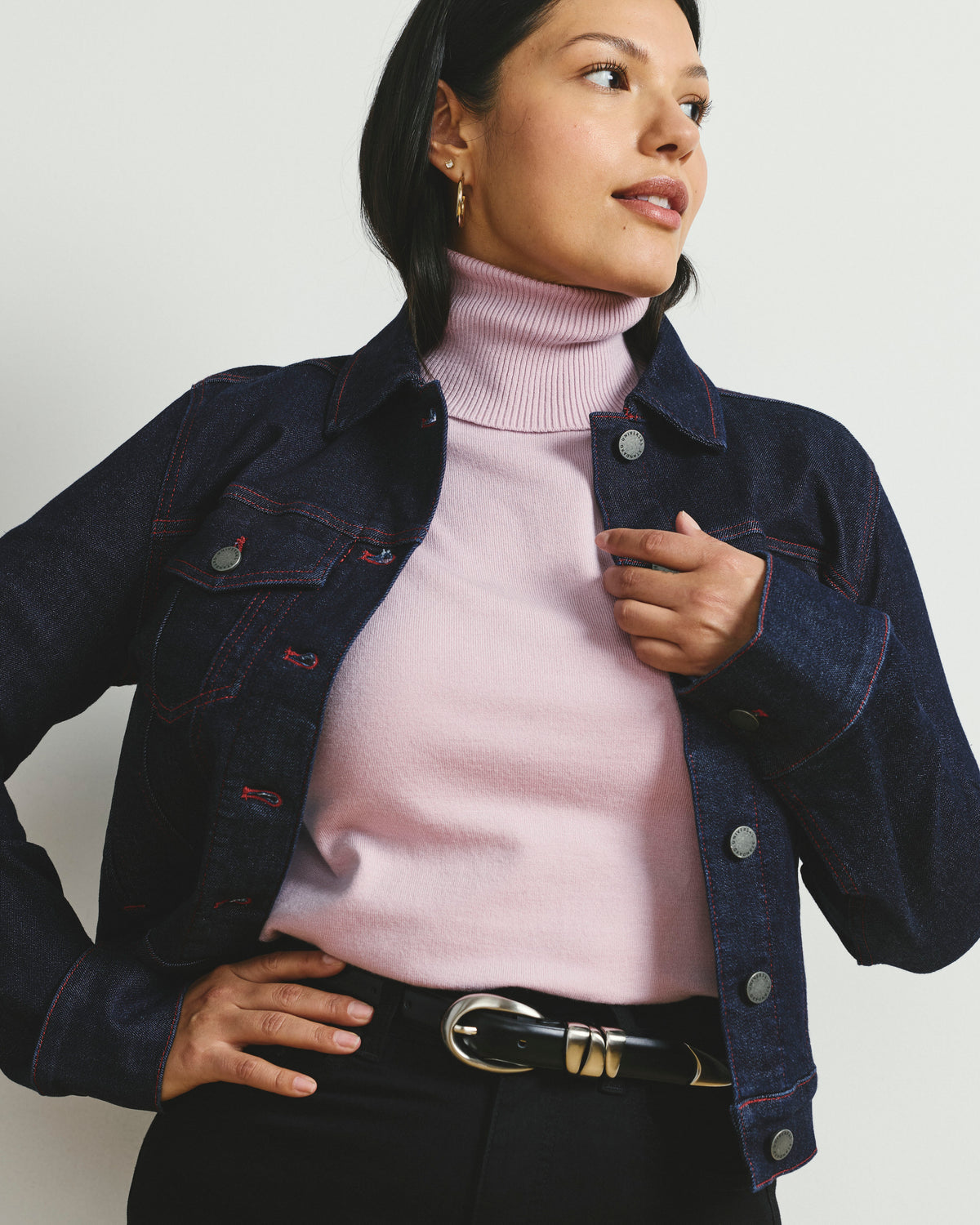 Kelsey Denim Jacket - Americana Wash with Red Stitching | Plus Size & Straight Size Women's Fashion | Universal Standard
