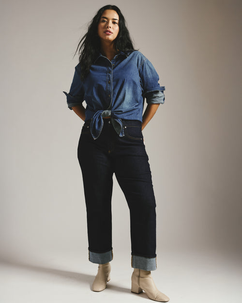 Stevie High Rise Cuffed Straight Leg Jeans - Vintage Indigo Selvedge