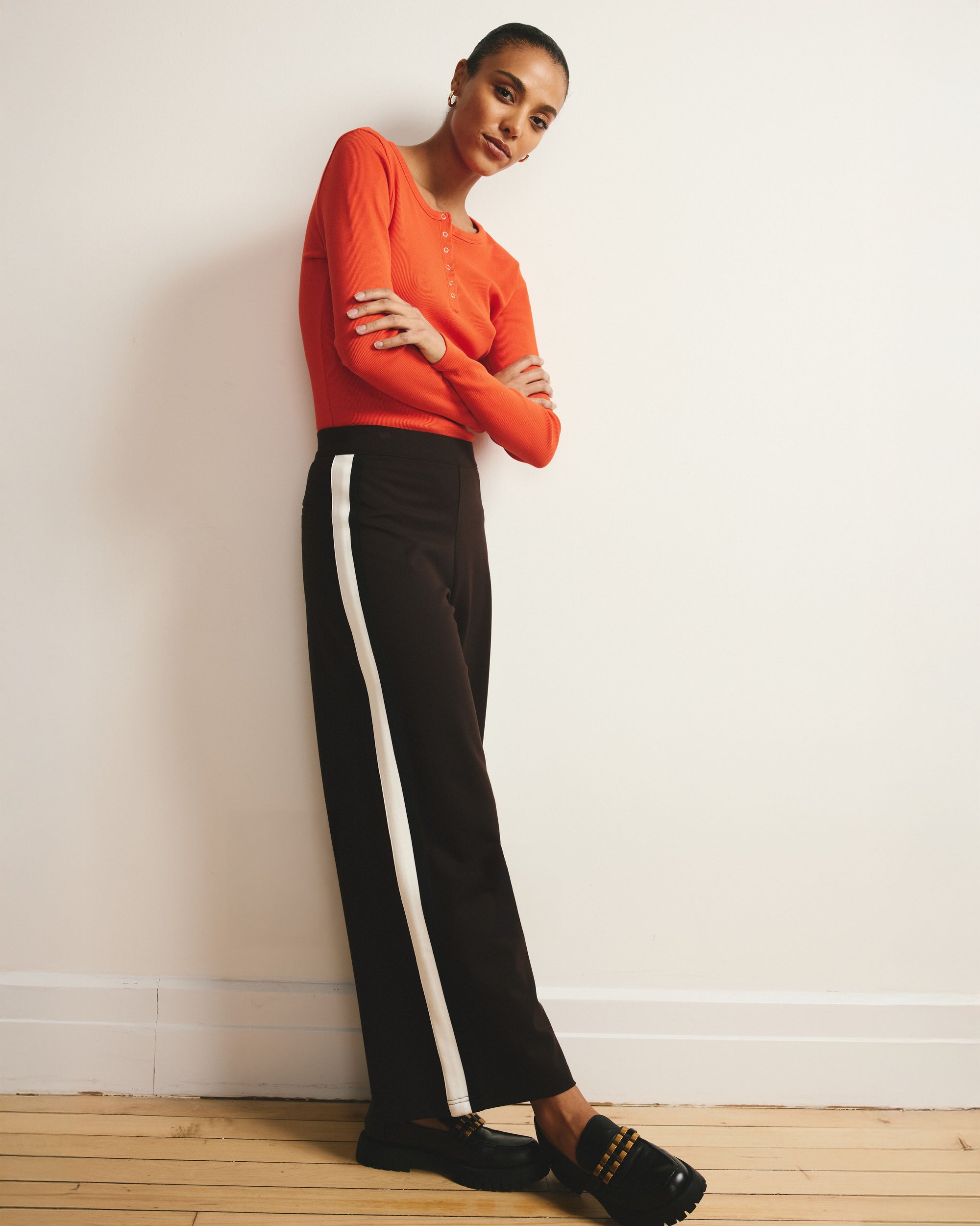 Henley Long Sleeve Ribbed Tee - Poppy