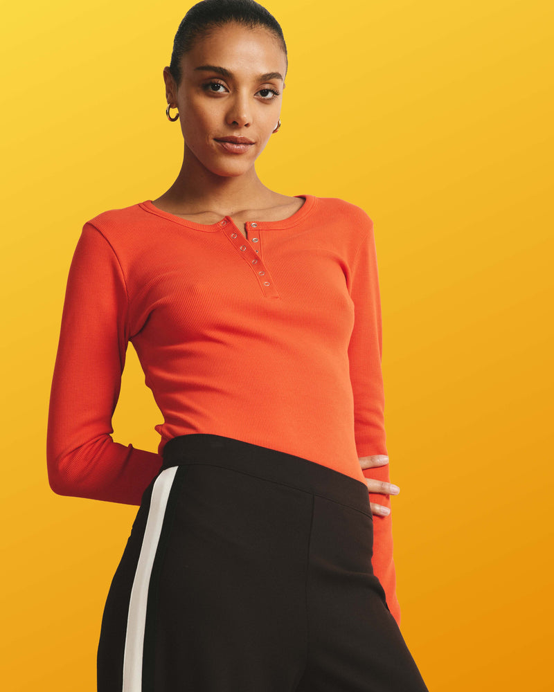 Henley Long Sleeve Ribbed Tee - Poppy | Plus Size & Straight Size Women's Fashion | Universal Standard