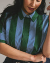 Elbe Stretch Poplin Short Sleeve Shirt - Green/Blue Directional Stripe