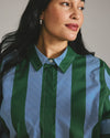 Elbe Stretch Poplin Short Sleeve Shirt - Green/Blue Directional Stripe