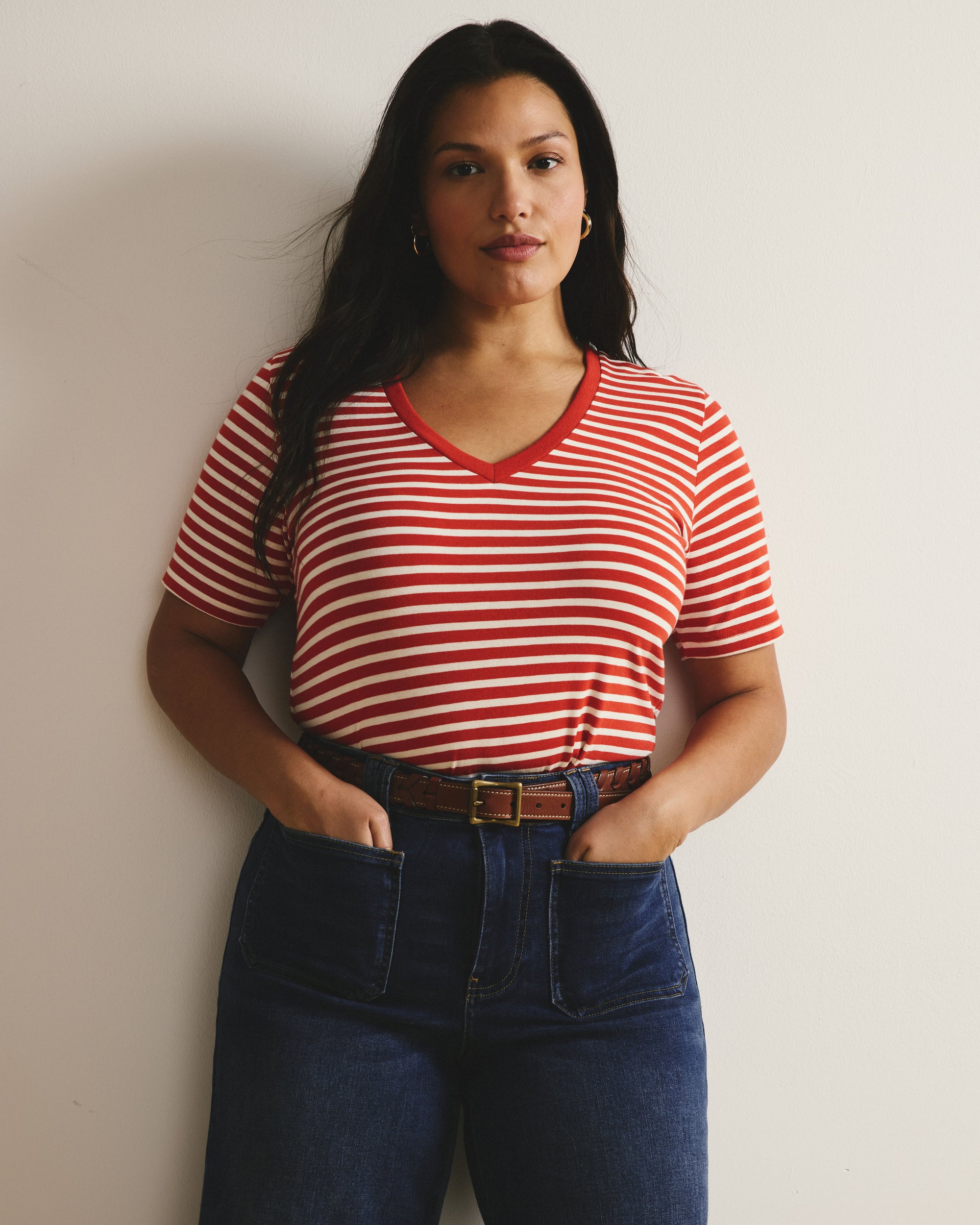 V Rex - Poppy/Ecru Stripe