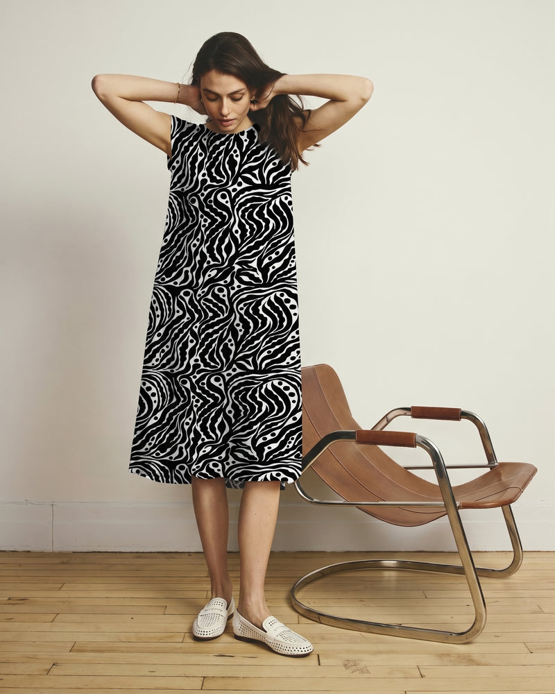 Capri Divine Jersey Flared Dress - Black Bosco Print
