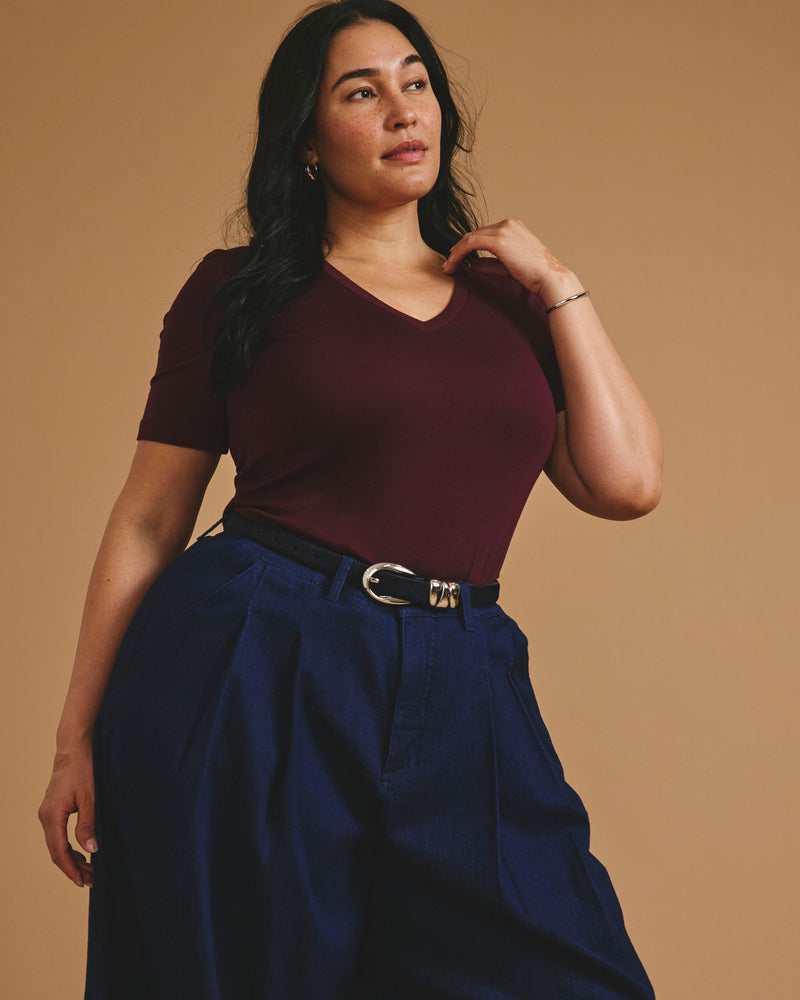 Foundation Short Sleeve V-Neck Tee - Black Cherry | Plus Size & Straight Size Women's Fashion | Universal Standard