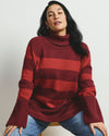 Better-Than-Wool Oversize Turtleneck Sweater - Black Cherry/Red Rugby Stripe